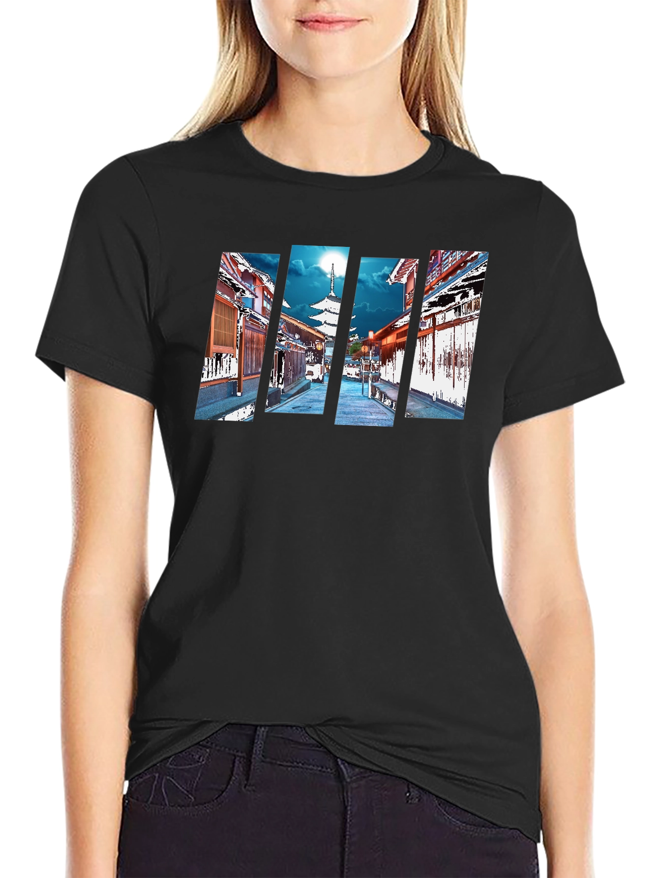 Japanese Pagoda Graphic Black T-Shirt