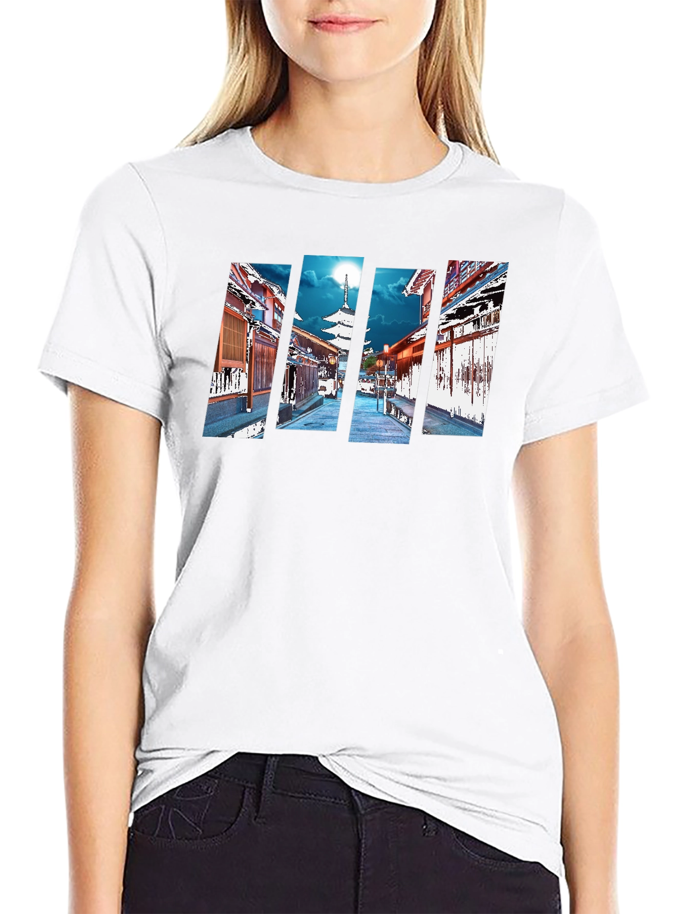Japanese Pagoda Graphic Black T-Shirt