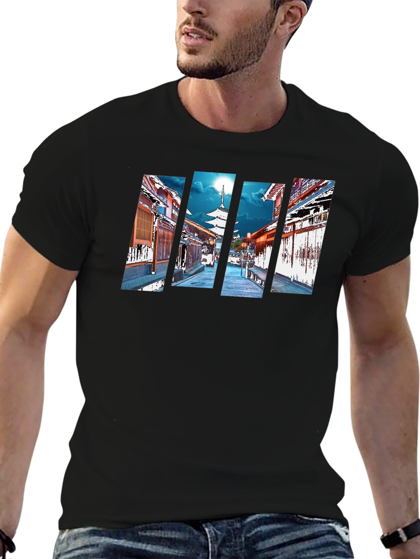 Japanese Pagoda Graphic Black T-Shirt