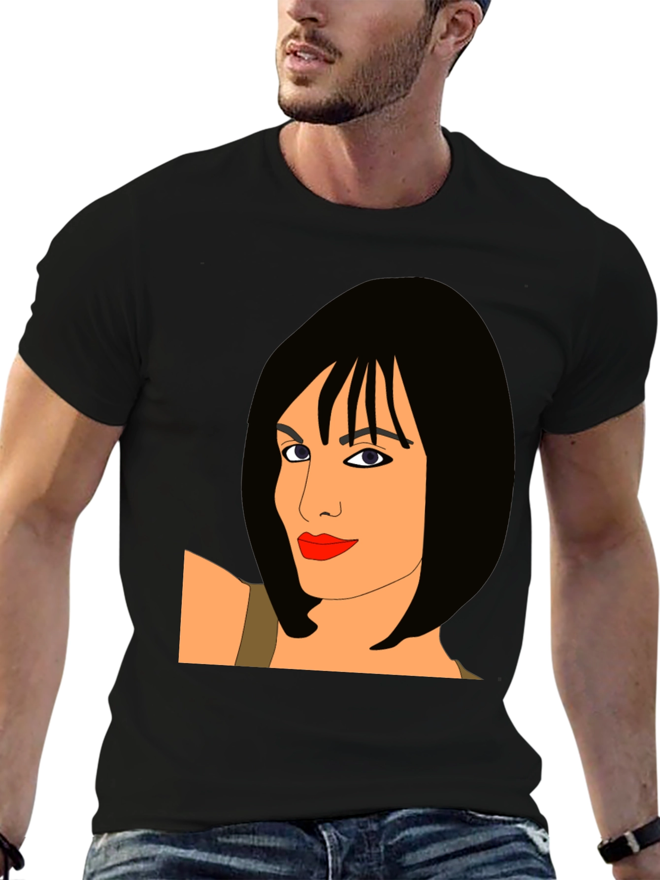 Stylish Black T-Shirt with Graphic Woman Design