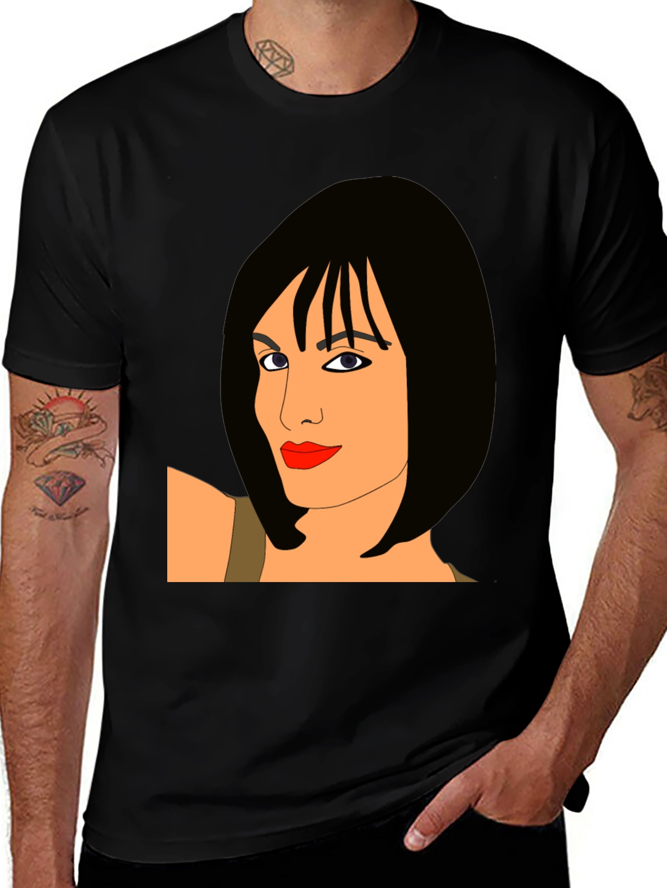 Stylish Black T-Shirt with Graphic Woman Design