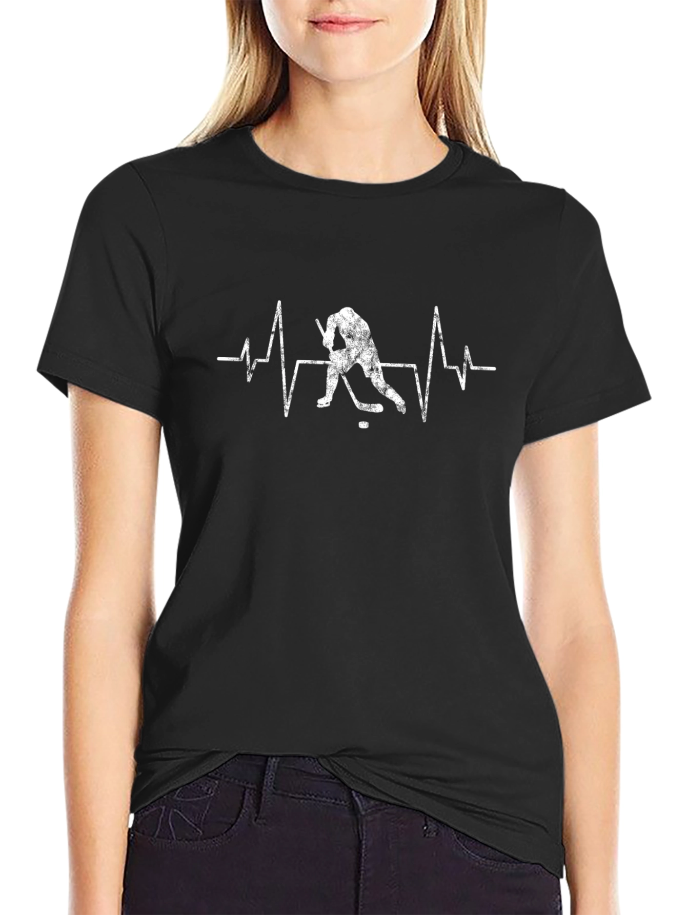 Hockey Heartbeat Graphic Tee - Black T-Shirt