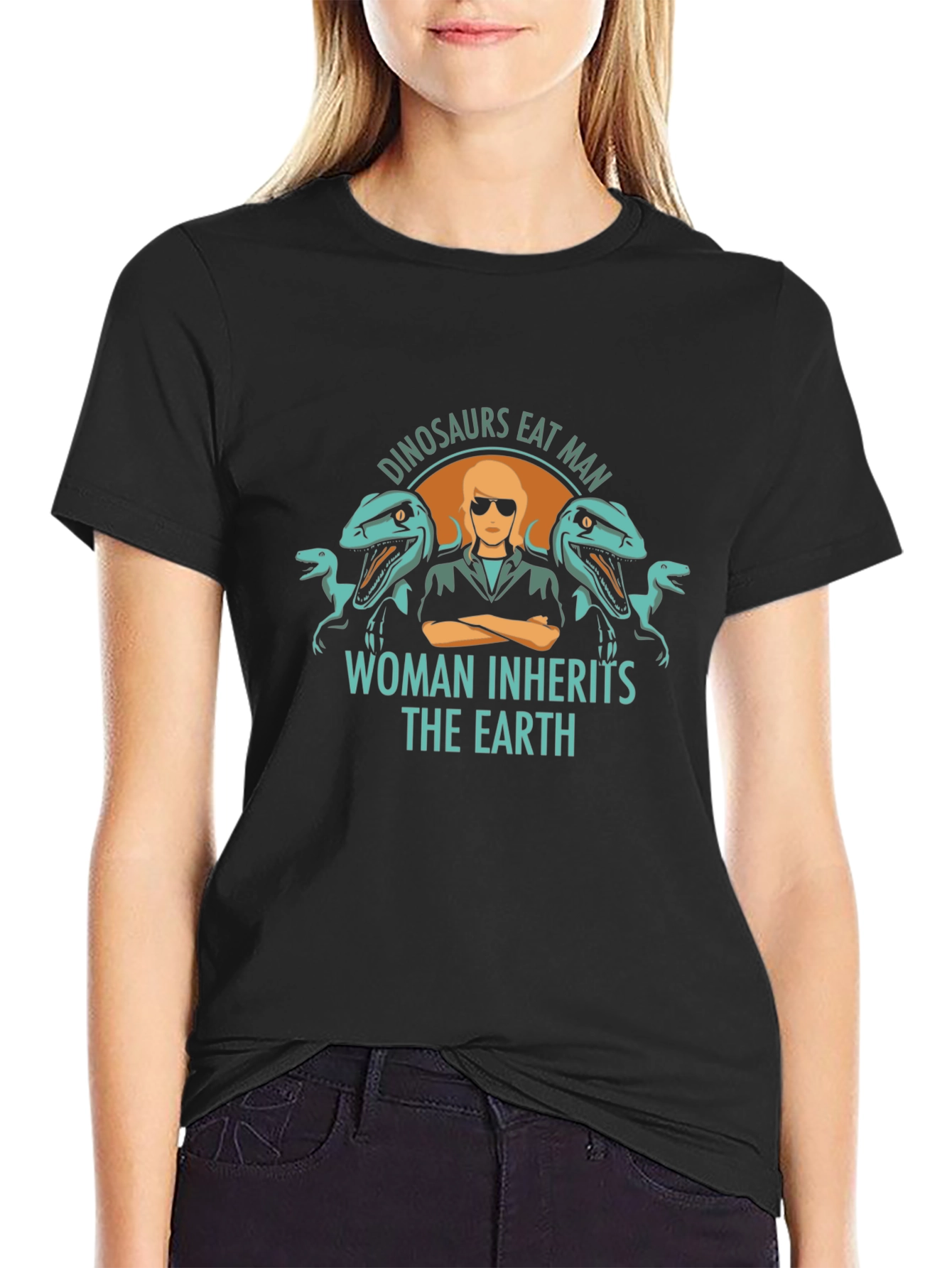 Dinosaurs Eat Man T-Shirt - Woman Inherits Earth Tee