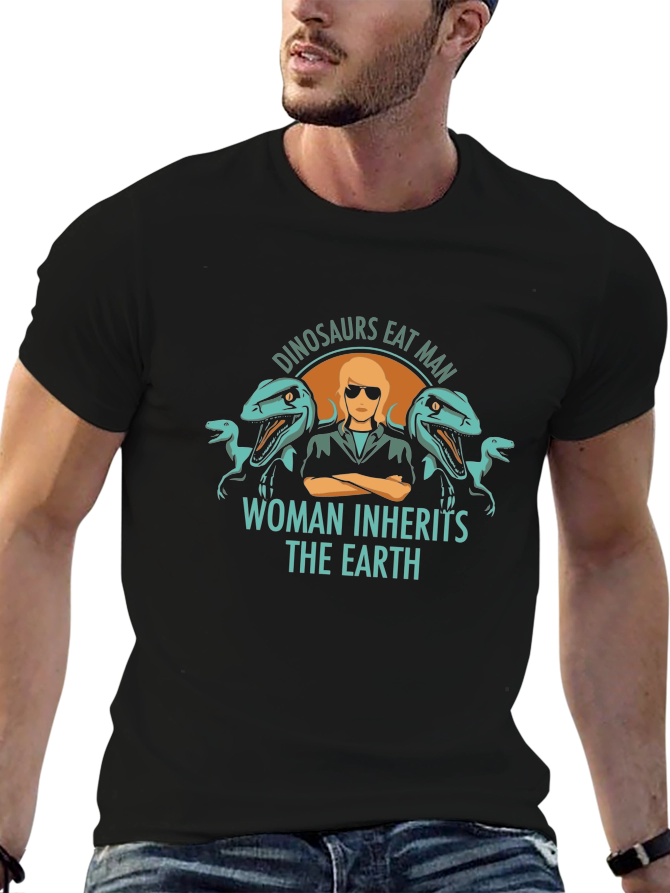 Dinosaurs Eat Man T-Shirt - Woman Inherits Earth Tee