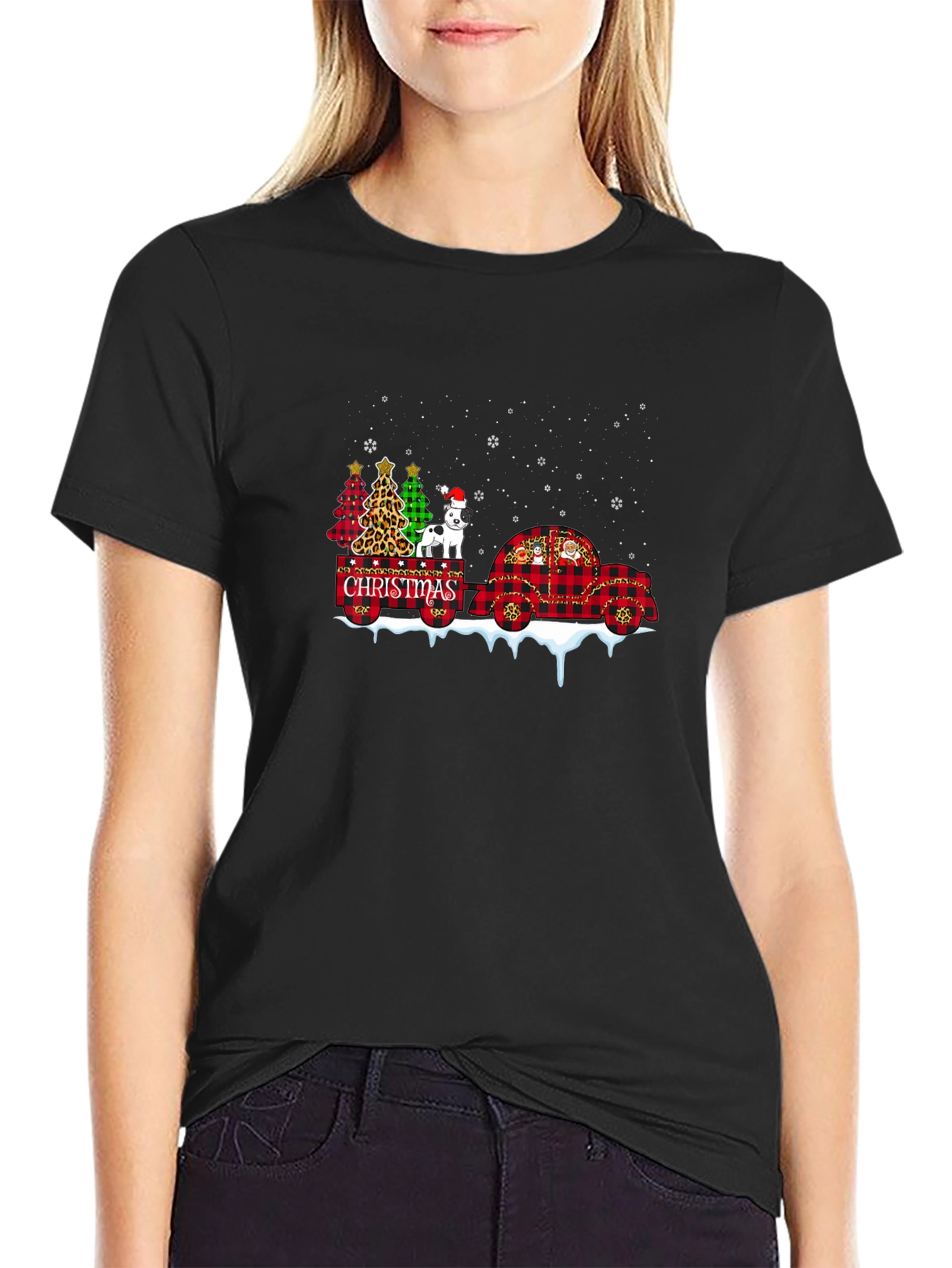Christmas Dog & Tree Plaid Truck Tee