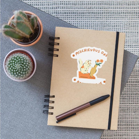 Orange Illustrative Cat pushing Vase T shirt