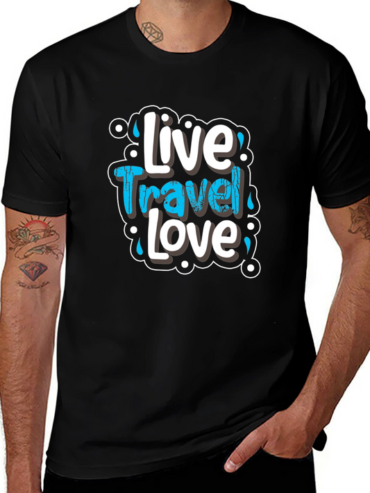 Live Travel Love Graphic Tee - Black Cotton T-Shirt