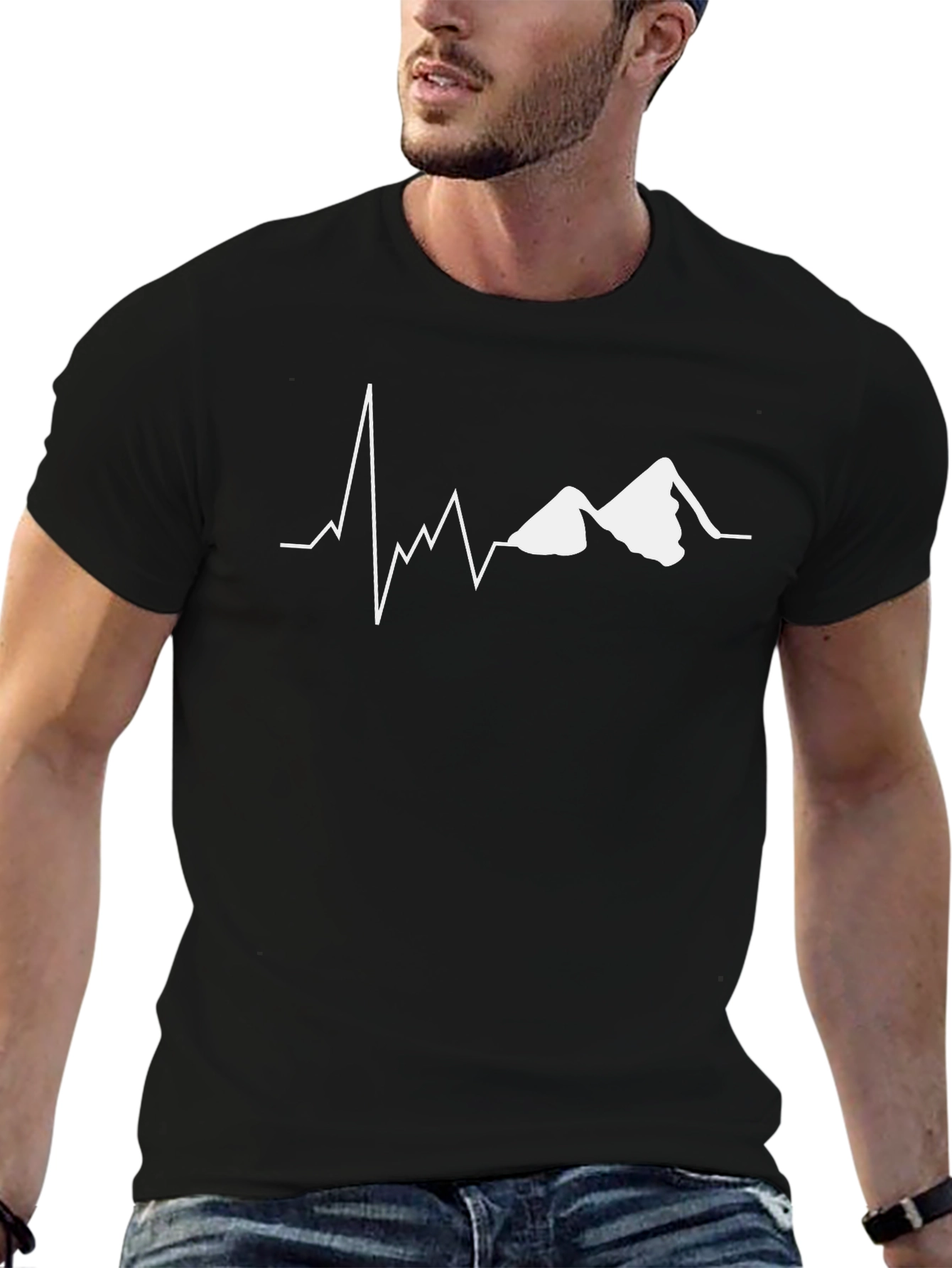 Mountain Heartbeat Graphic Tee - Black Casual Shirt