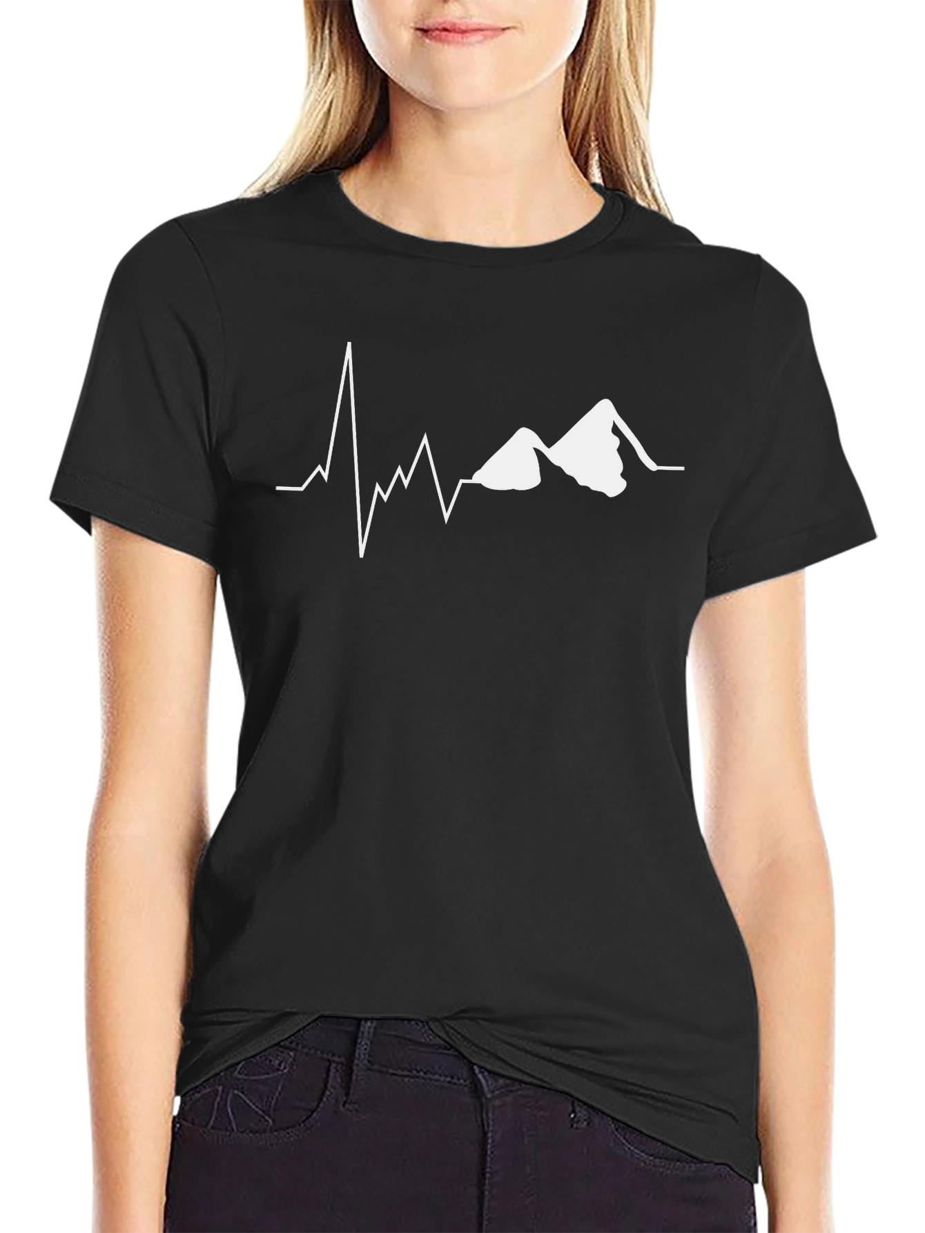 Mountain Heartbeat Graphic Tee - Black Casual Shirt