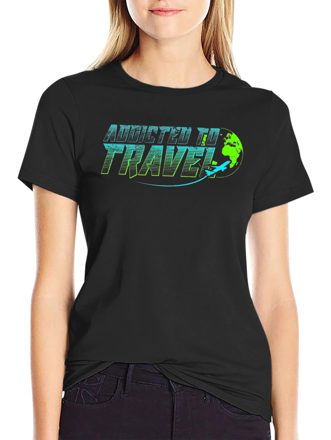 Addicted to Travel Graphic Tee - Black Cotton T-Shirt