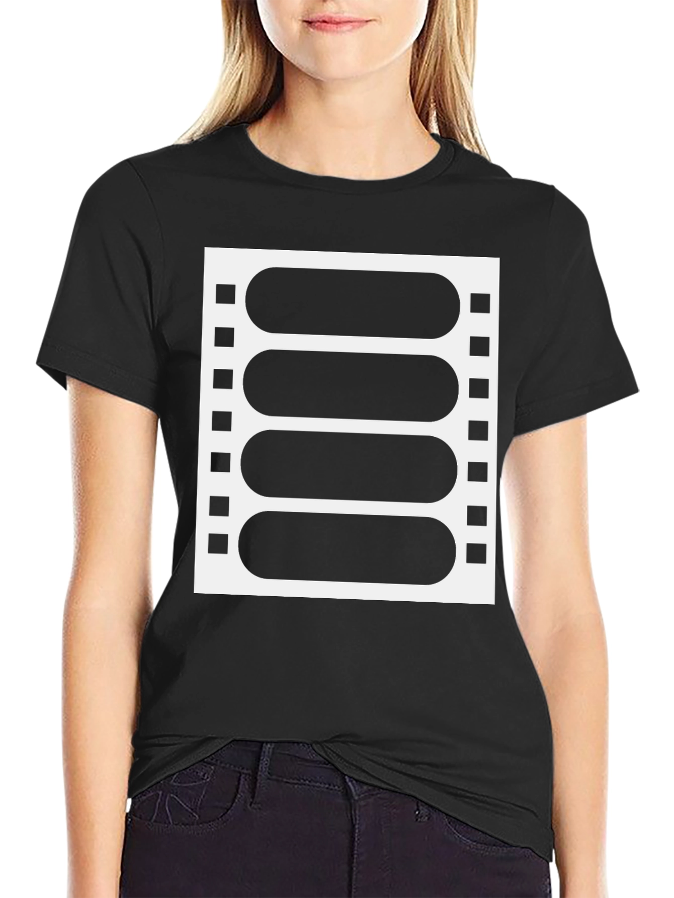 Retro Film Strip Graphic Tee - Black Cotton Blend