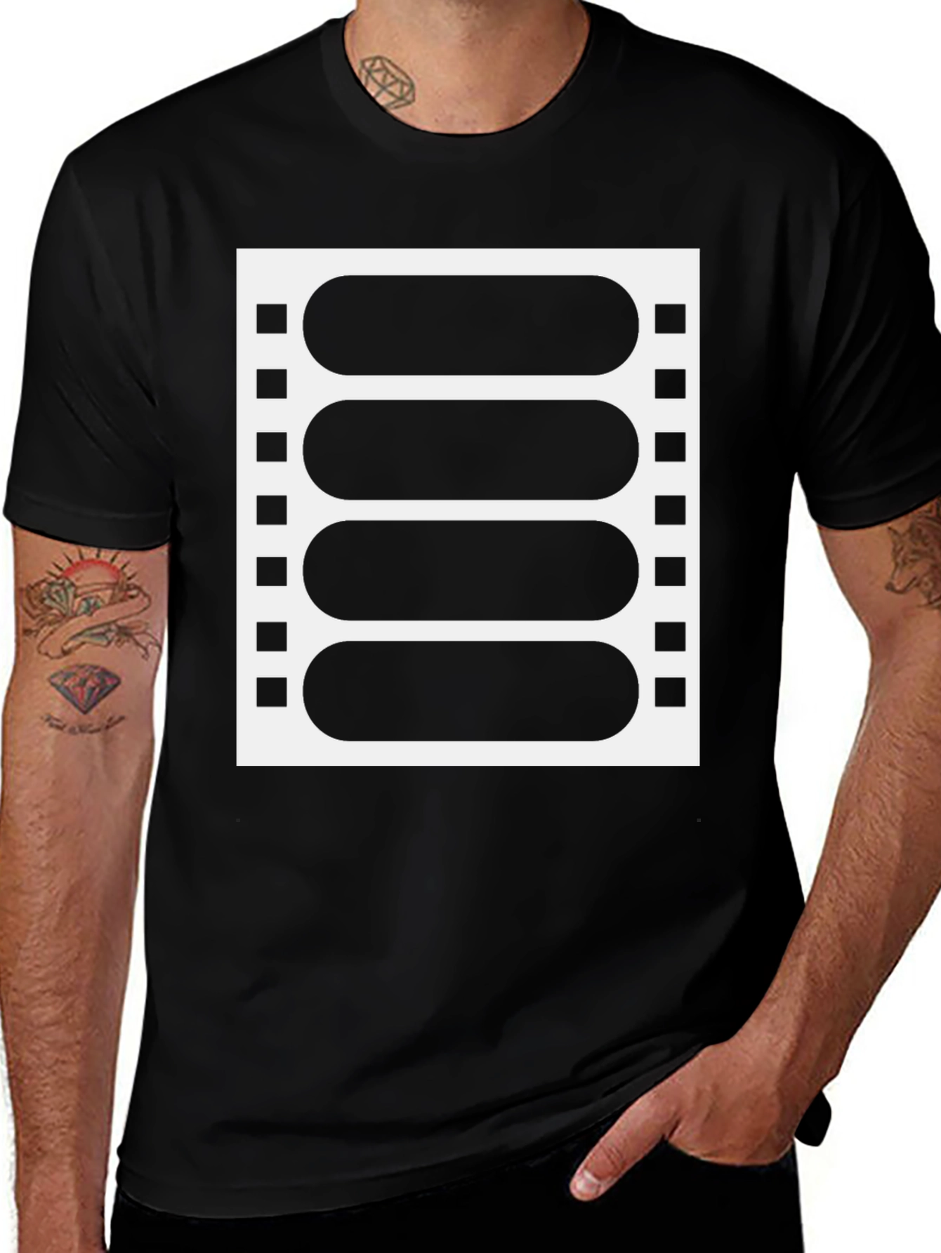 Retro Film Strip Graphic Tee - Black Cotton Blend