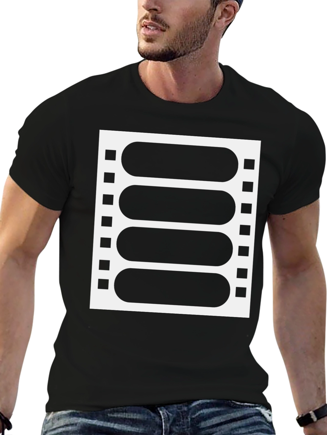 Retro Film Strip Graphic Tee - Black Cotton Blend
