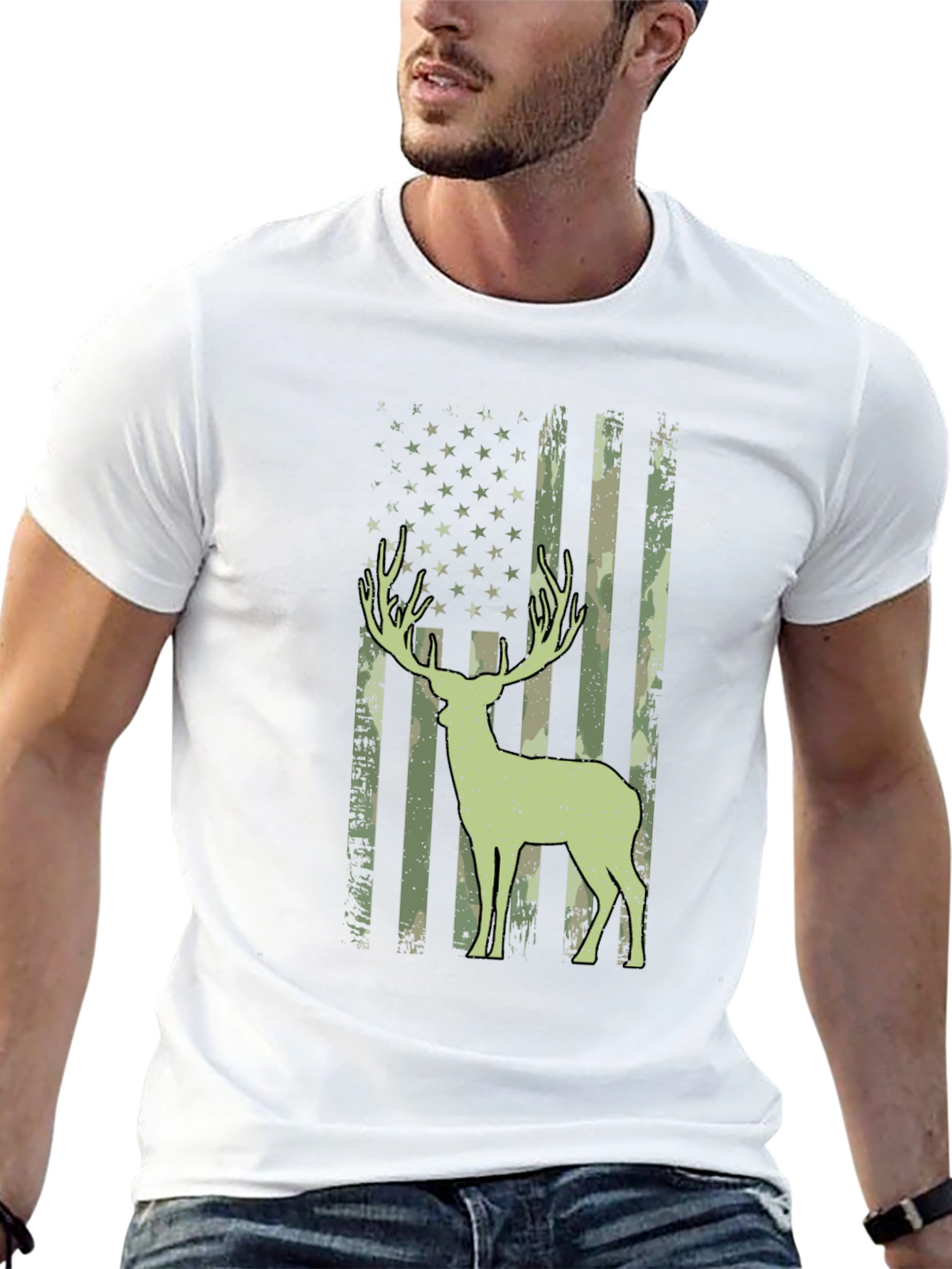 Camouflage Deer American Flag T-Shirt