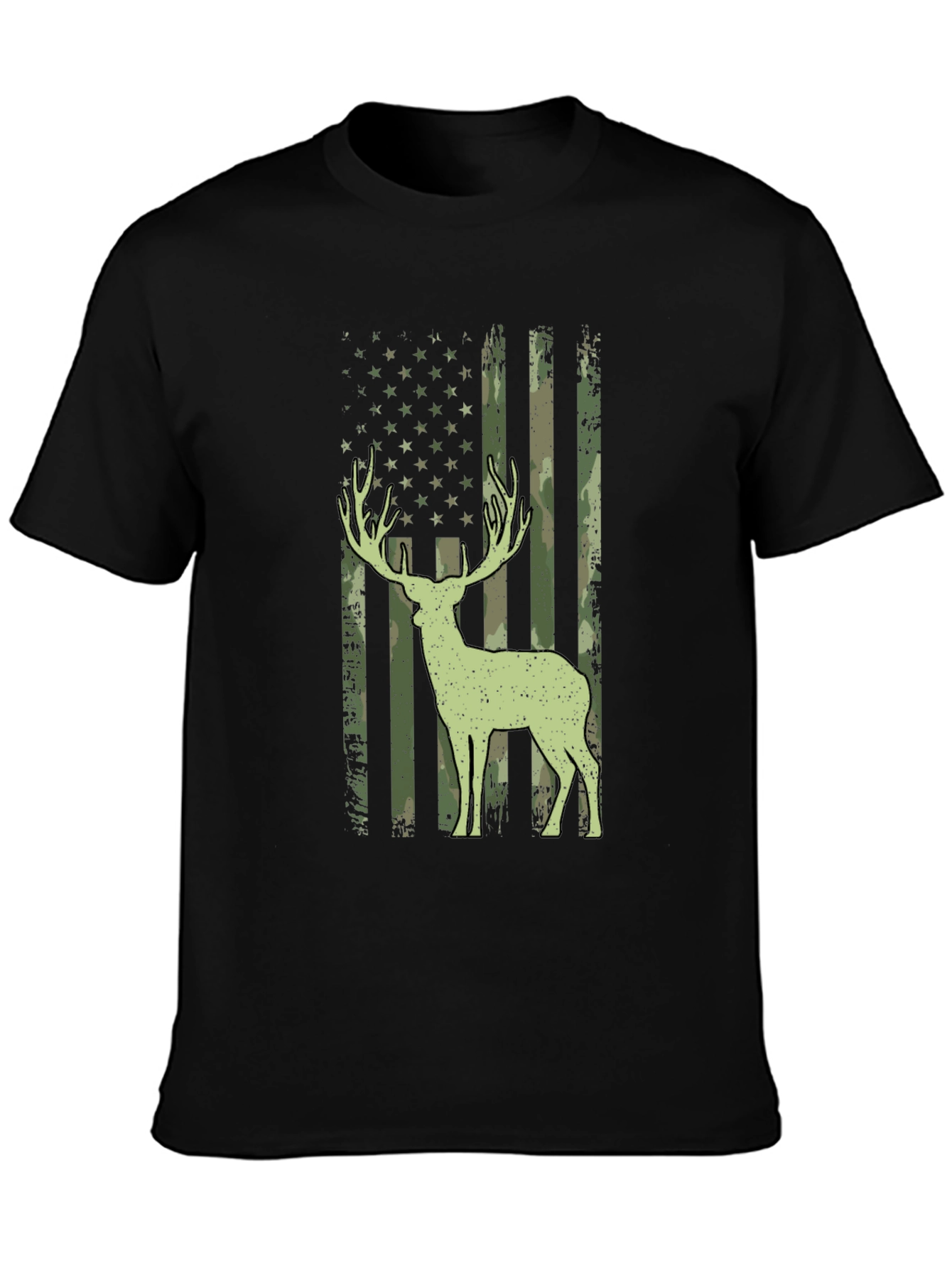 Camouflage Deer American Flag T-Shirt