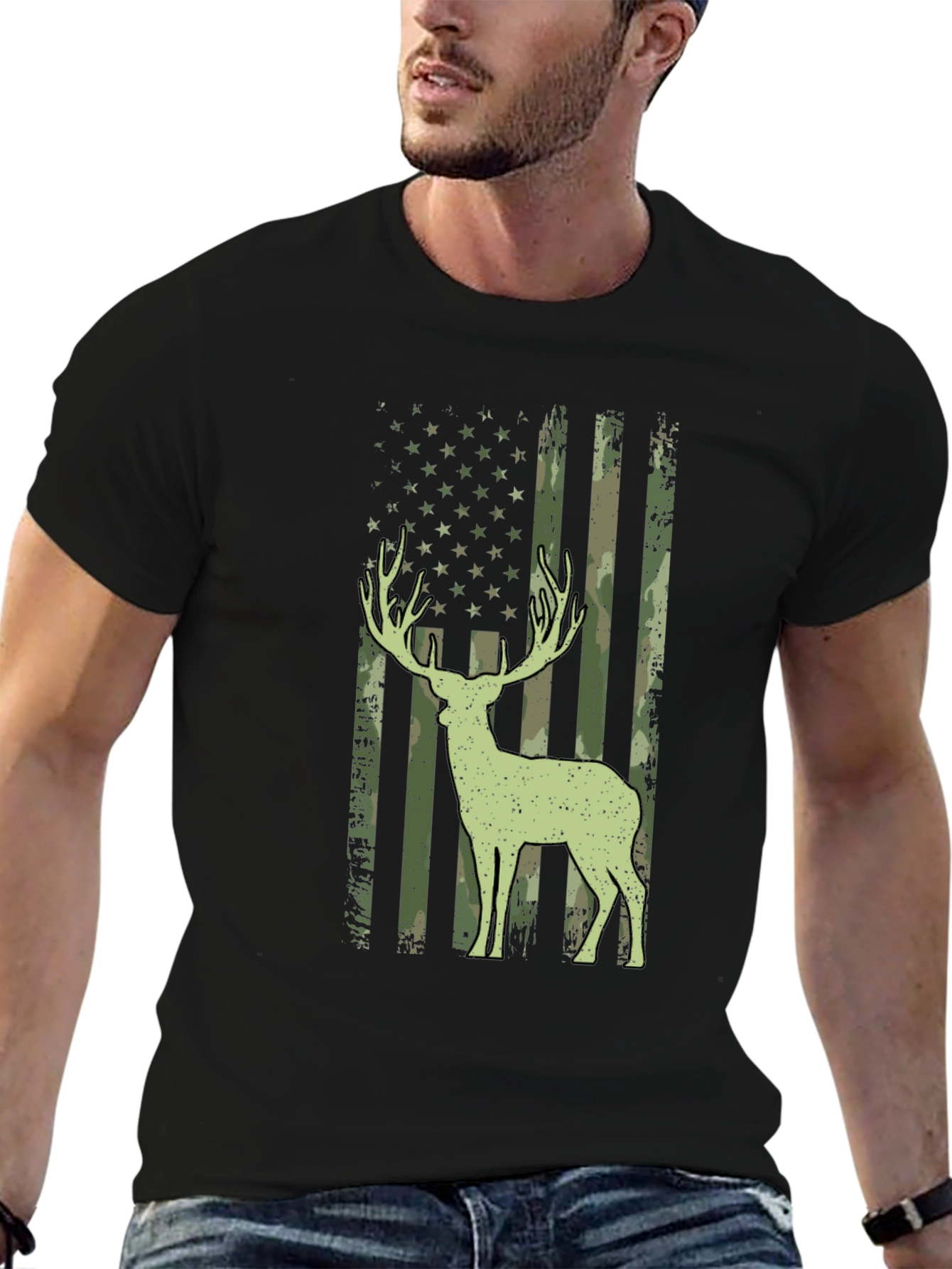 Camouflage Deer American Flag T-Shirt