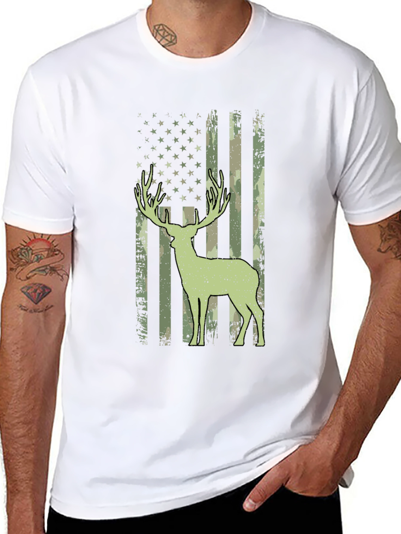 Camouflage Deer American Flag T-Shirt