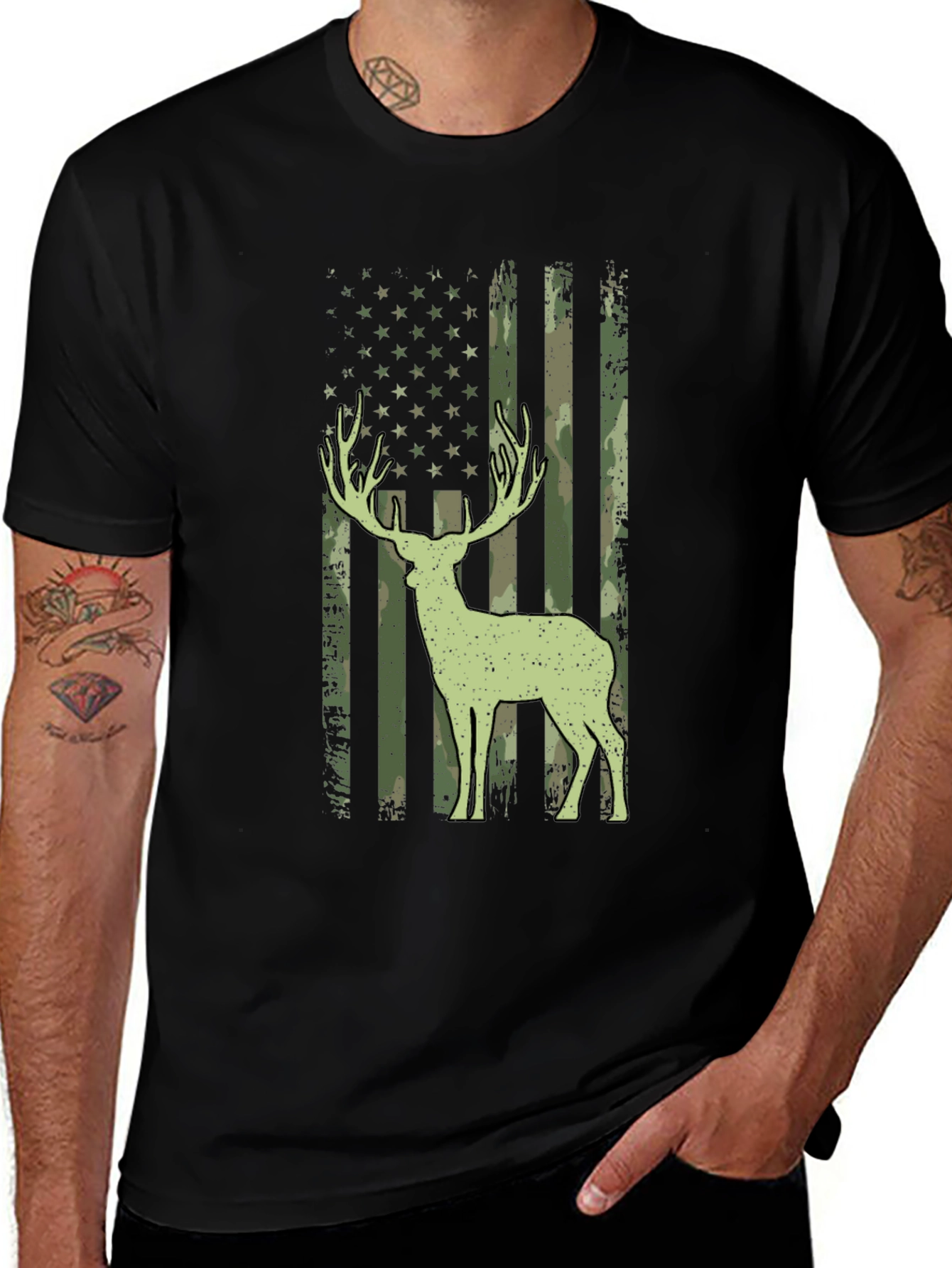 Camouflage Deer American Flag T-Shirt
