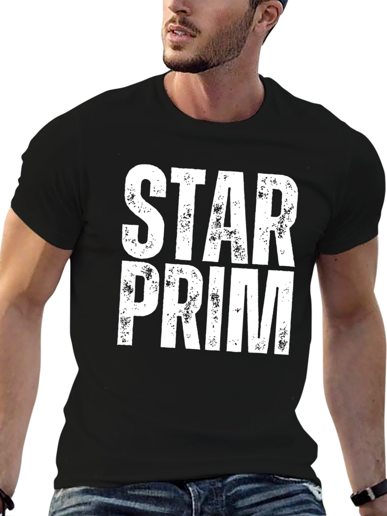 Star Prim White Print Black Tee