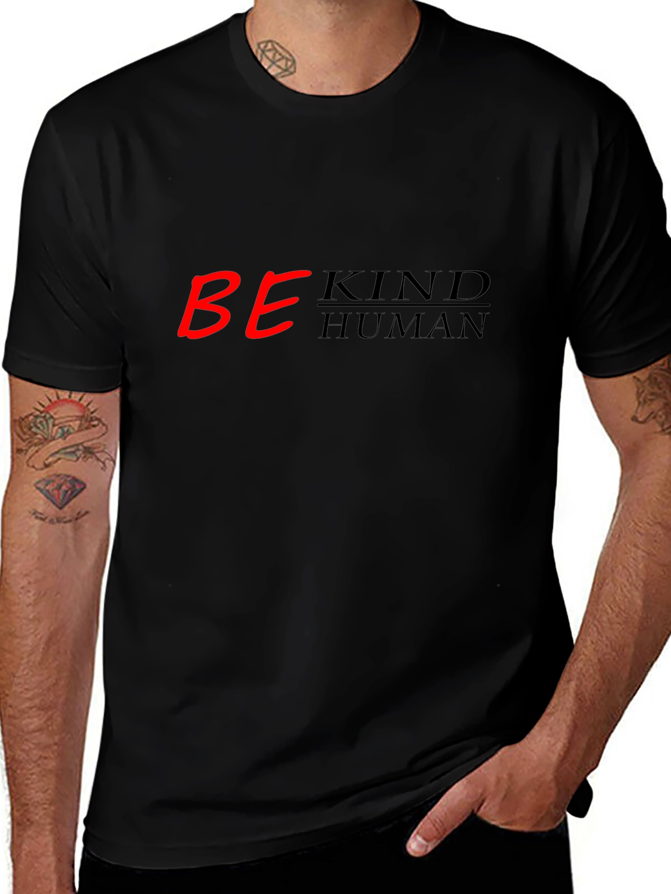 Be Kind Human T-Shirt - Black Crew Neck