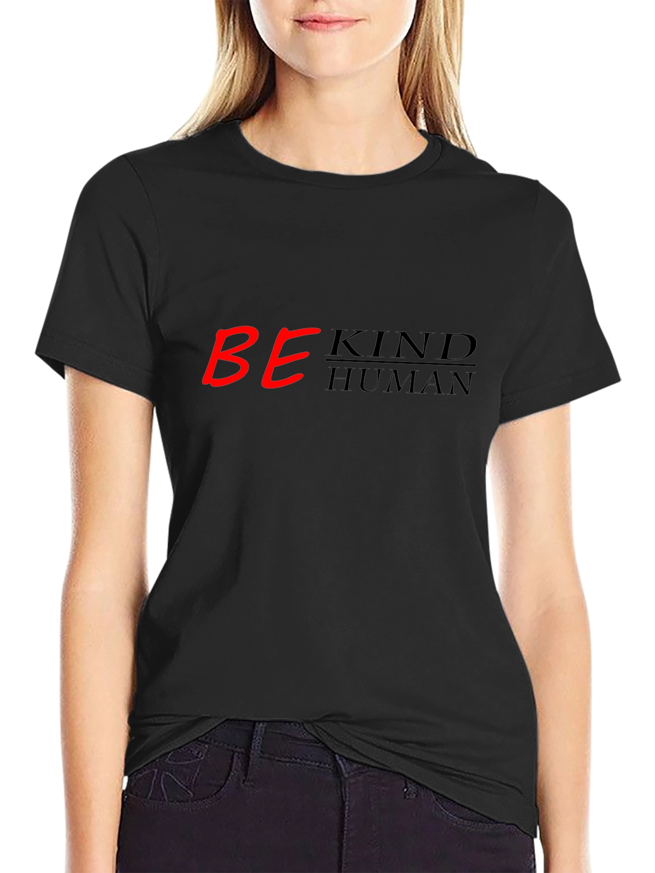 Be Kind Human T-Shirt - Black Crew Neck