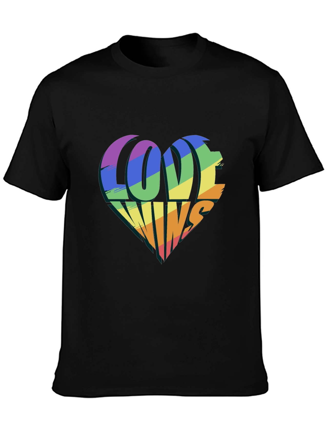 Love Wins Rainbow Heart Graphic Tee - Black