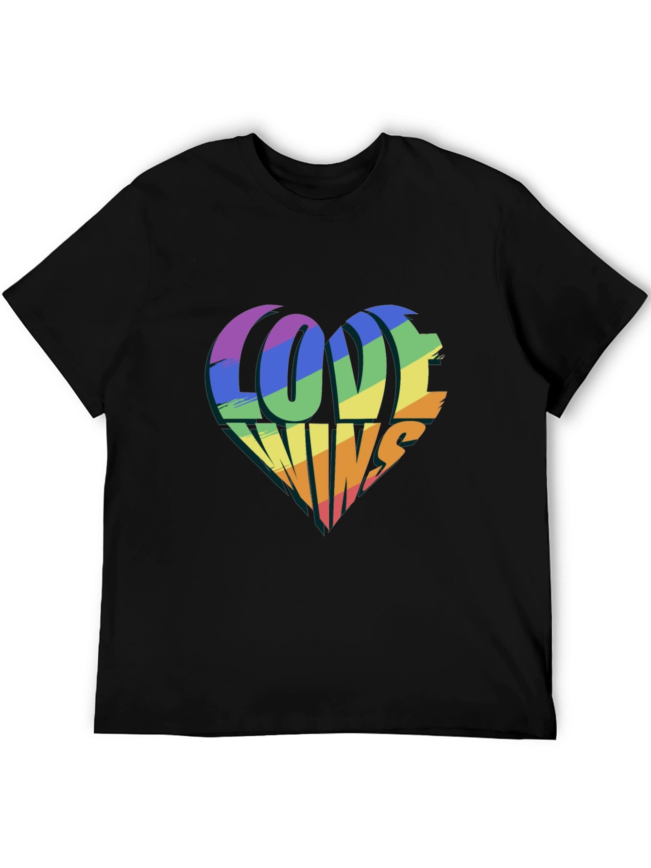 Love Wins Rainbow Heart Graphic Tee - Black