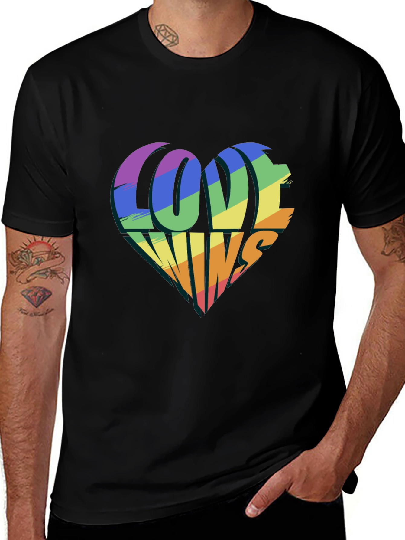 Love Wins Rainbow Heart Graphic Tee - Black