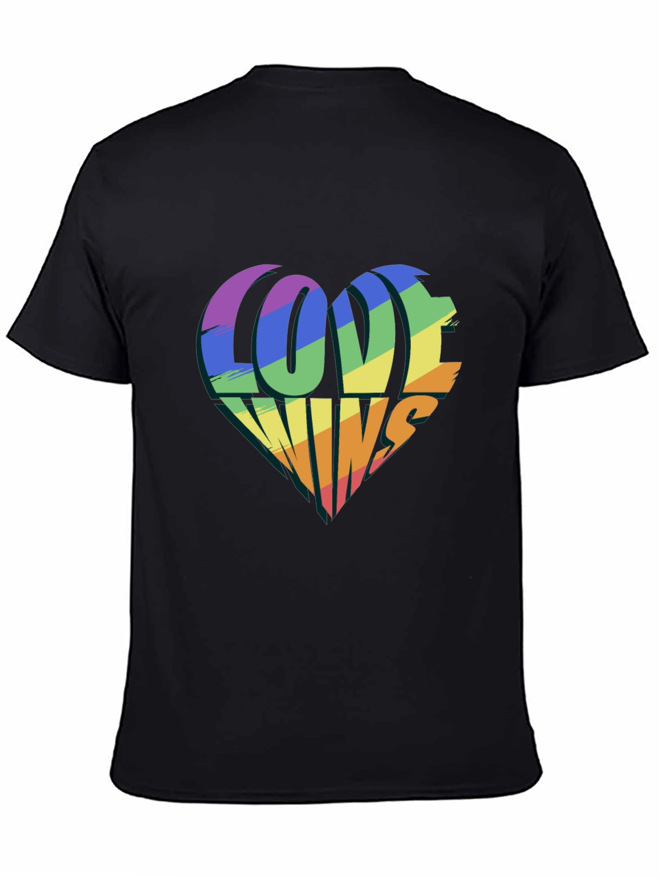 Love Wins Rainbow Heart Graphic Tee - Black