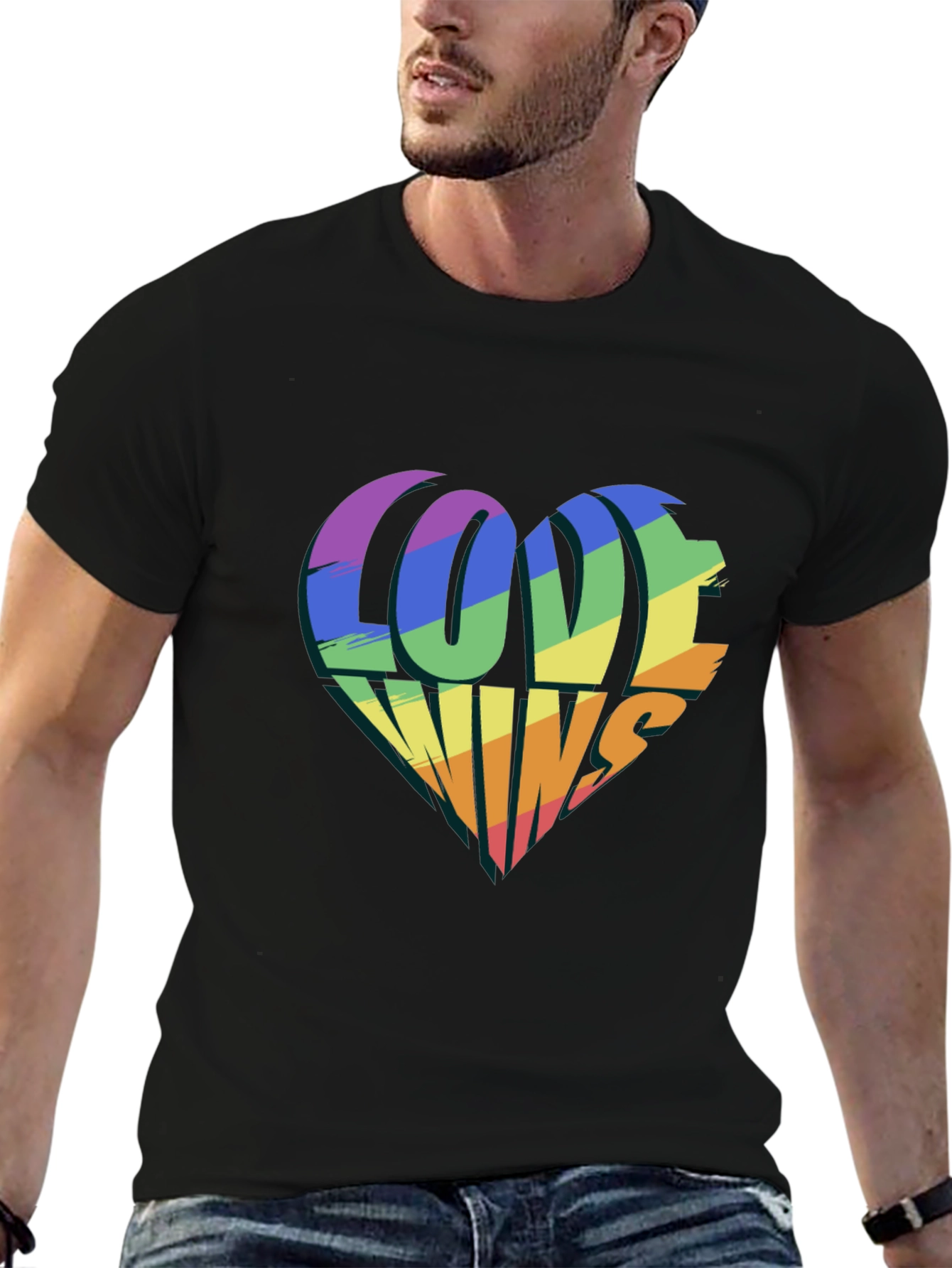 Love Wins Rainbow Heart Graphic Tee - Black