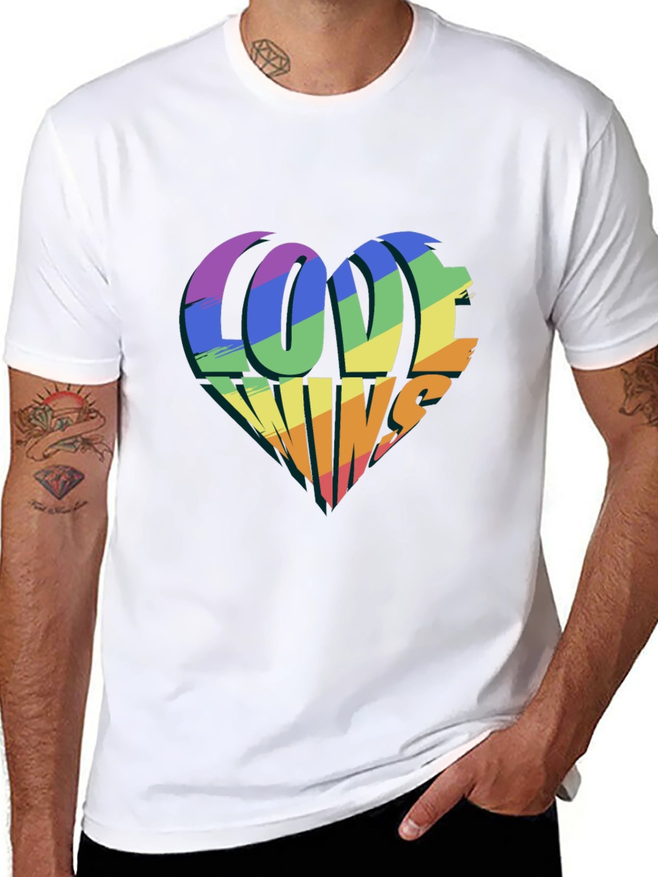 Love Wins Rainbow Heart Graphic Tee - Black