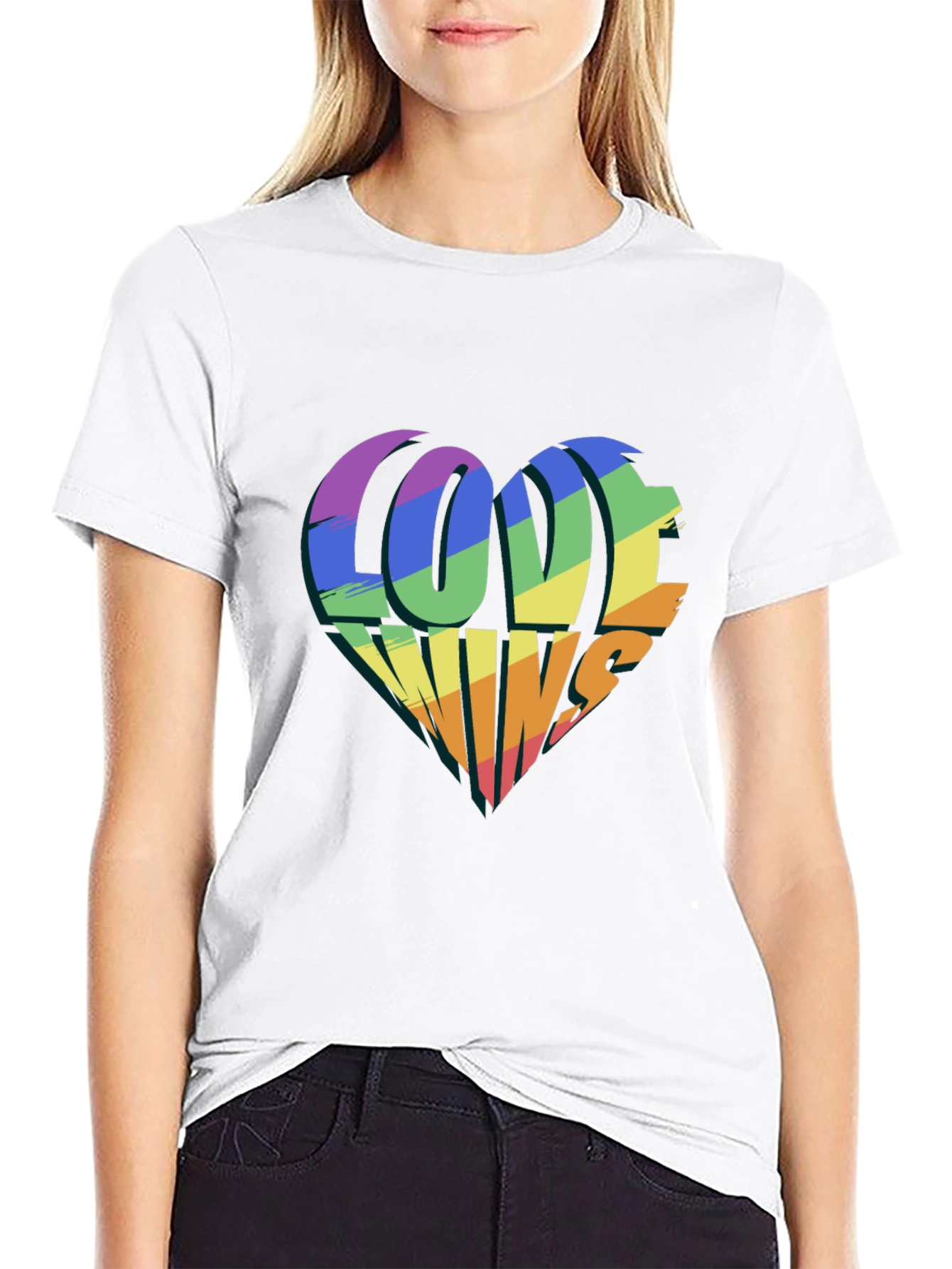 Love Wins Rainbow Heart Graphic Tee - Black