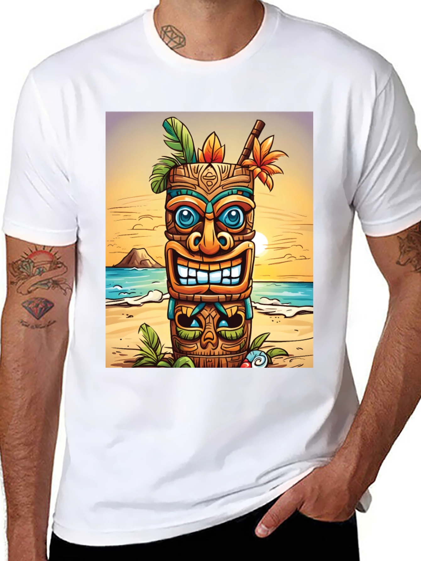 Tropical Tiki Graphic T-Shirt - Beach Vibes