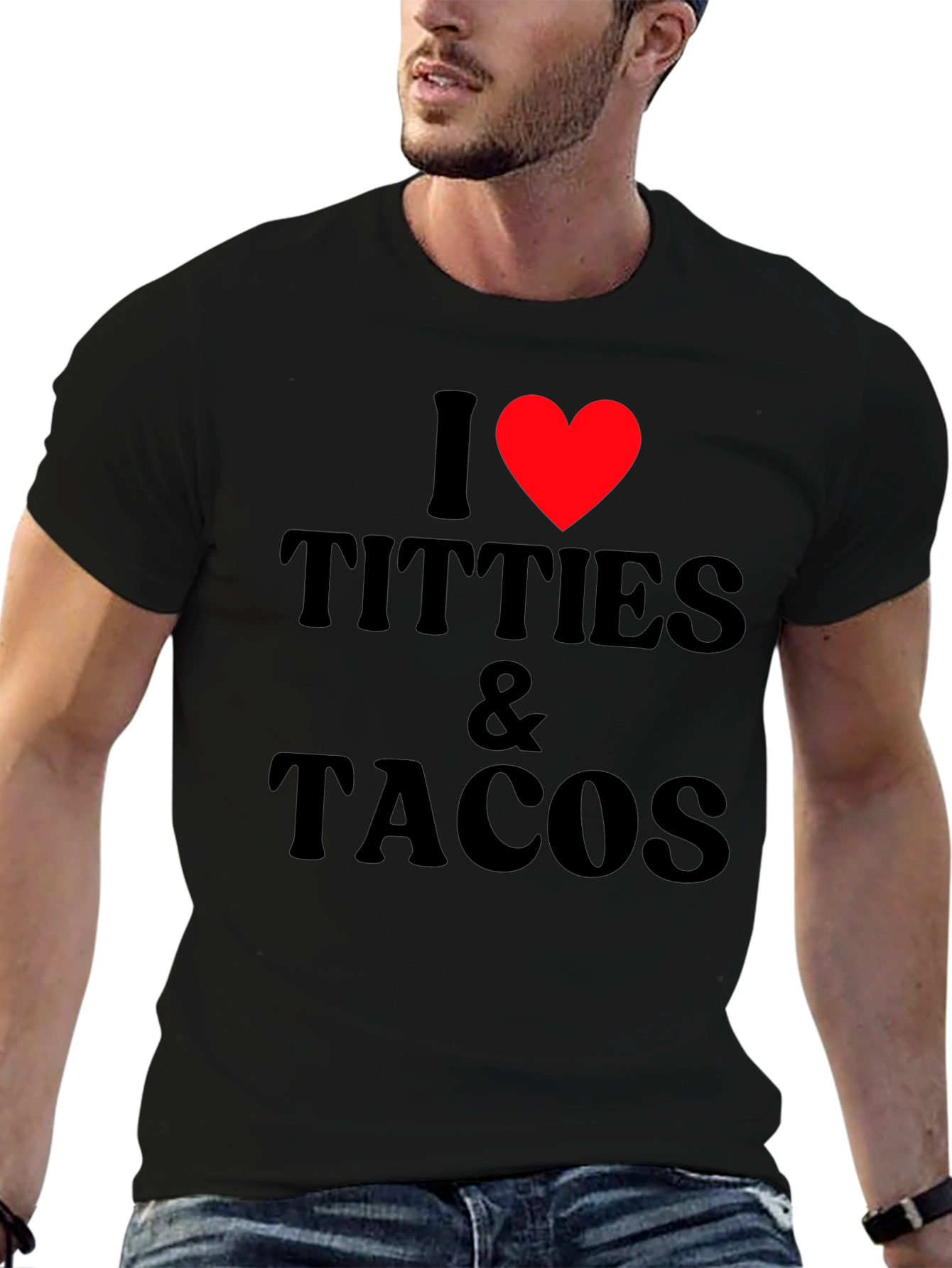 I Love Titties & Tacos Black Graphic T-Shirt