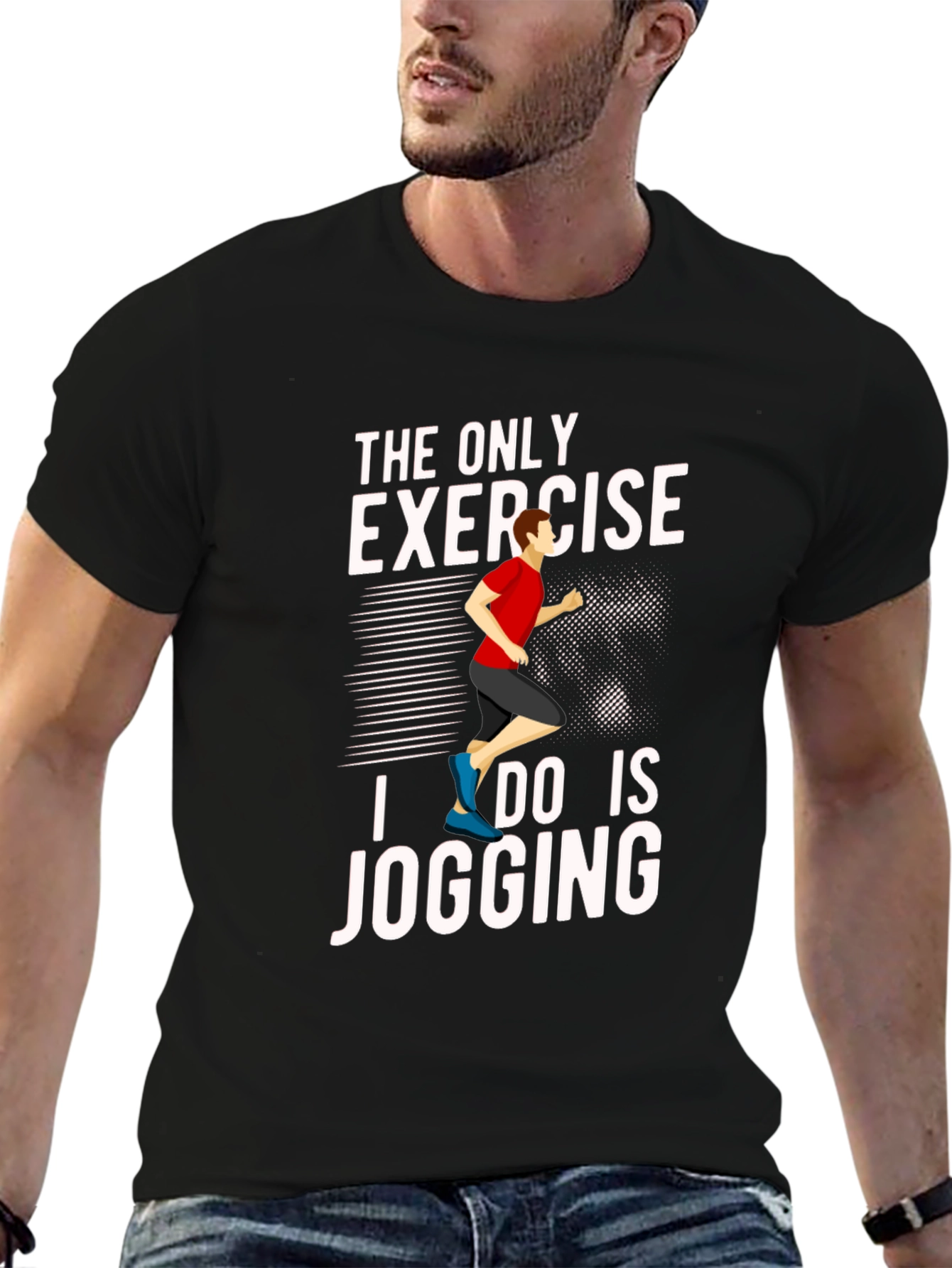Jogging Exercise Graphic Tee - Black
