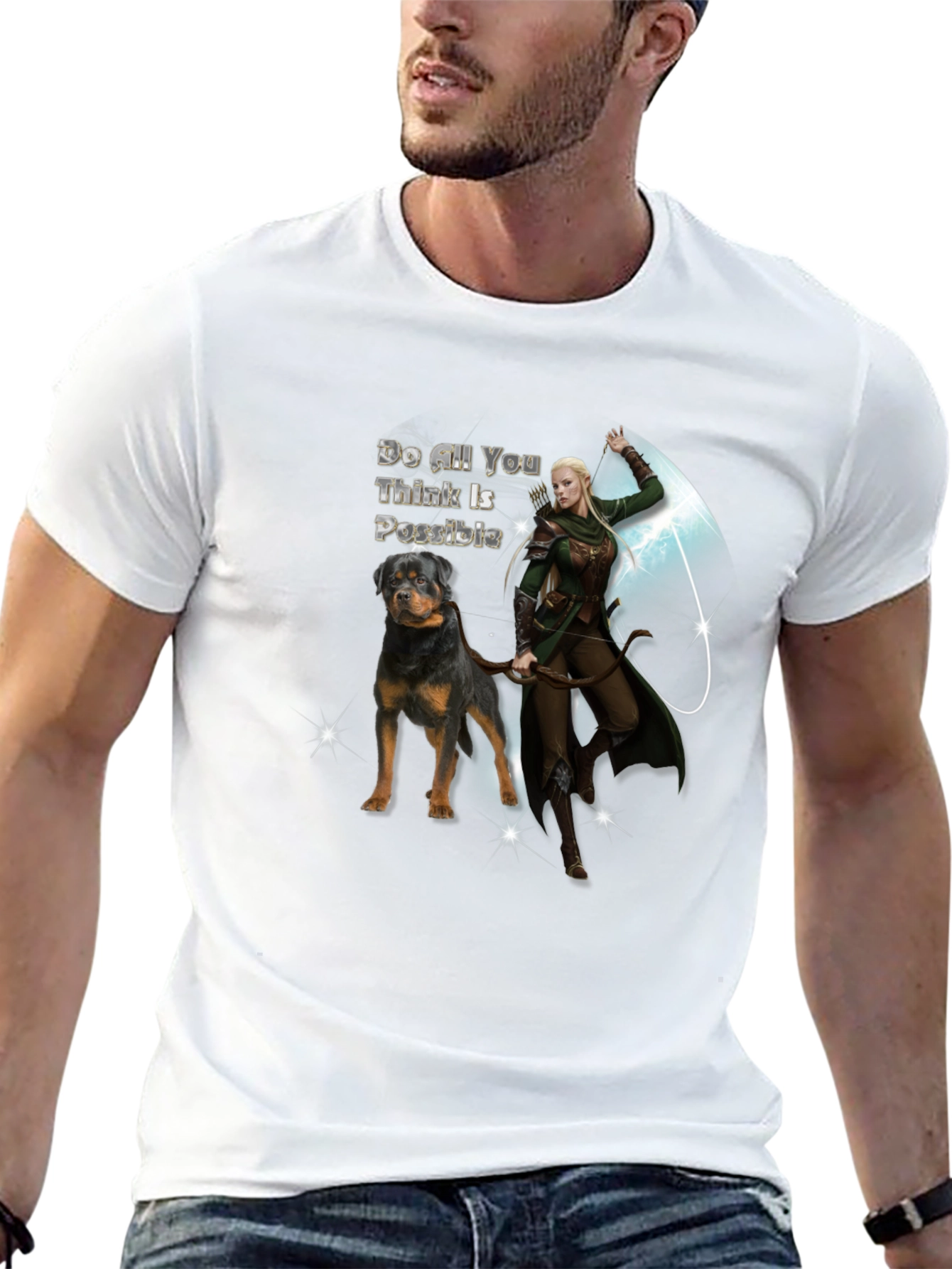 Rottweiler Dog & Elf Archer Graphic Tee