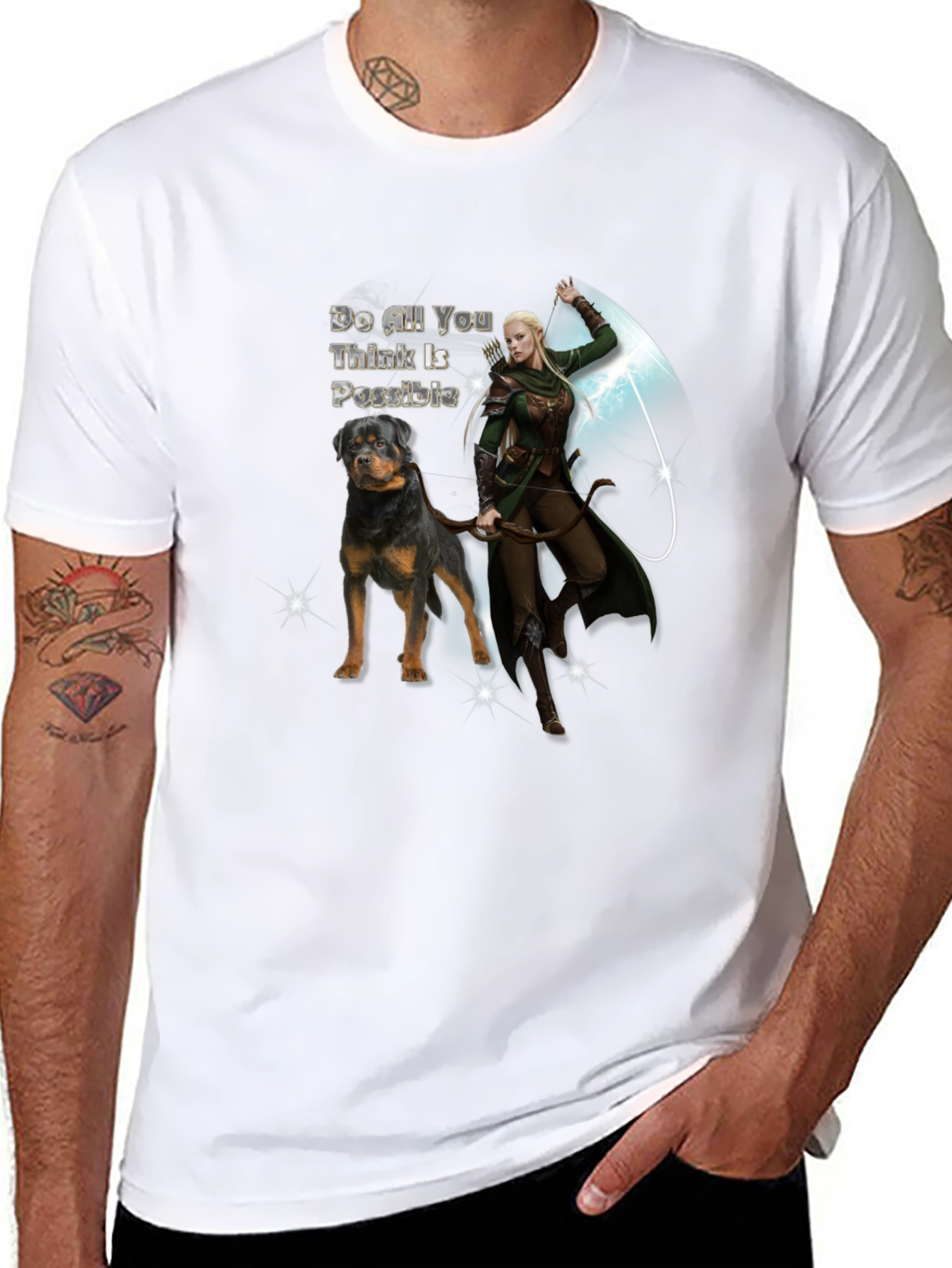 Rottweiler Dog & Elf Archer Graphic Tee