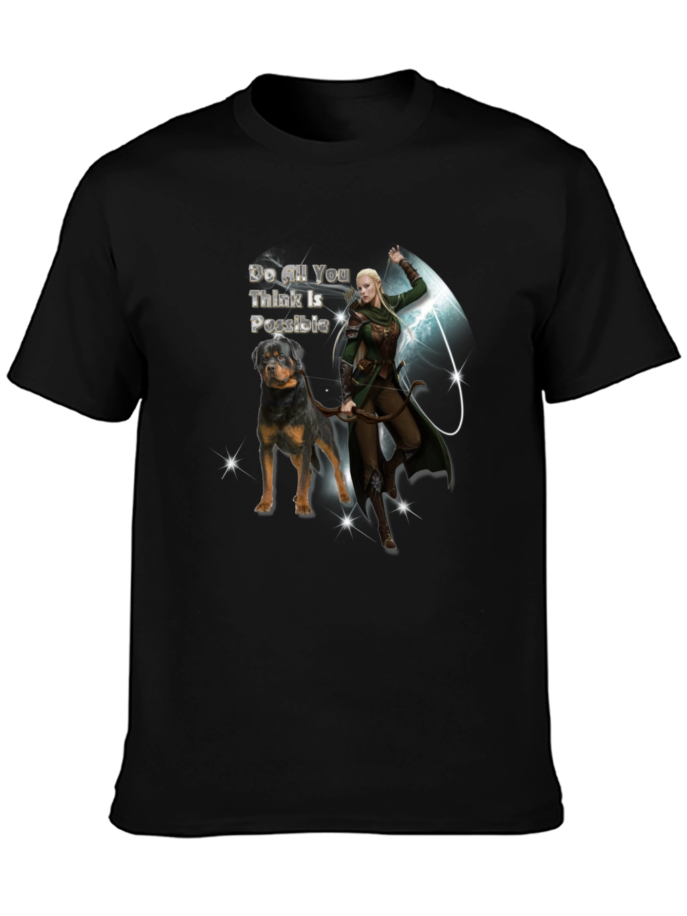 Rottweiler Dog & Elf Archer Graphic Tee