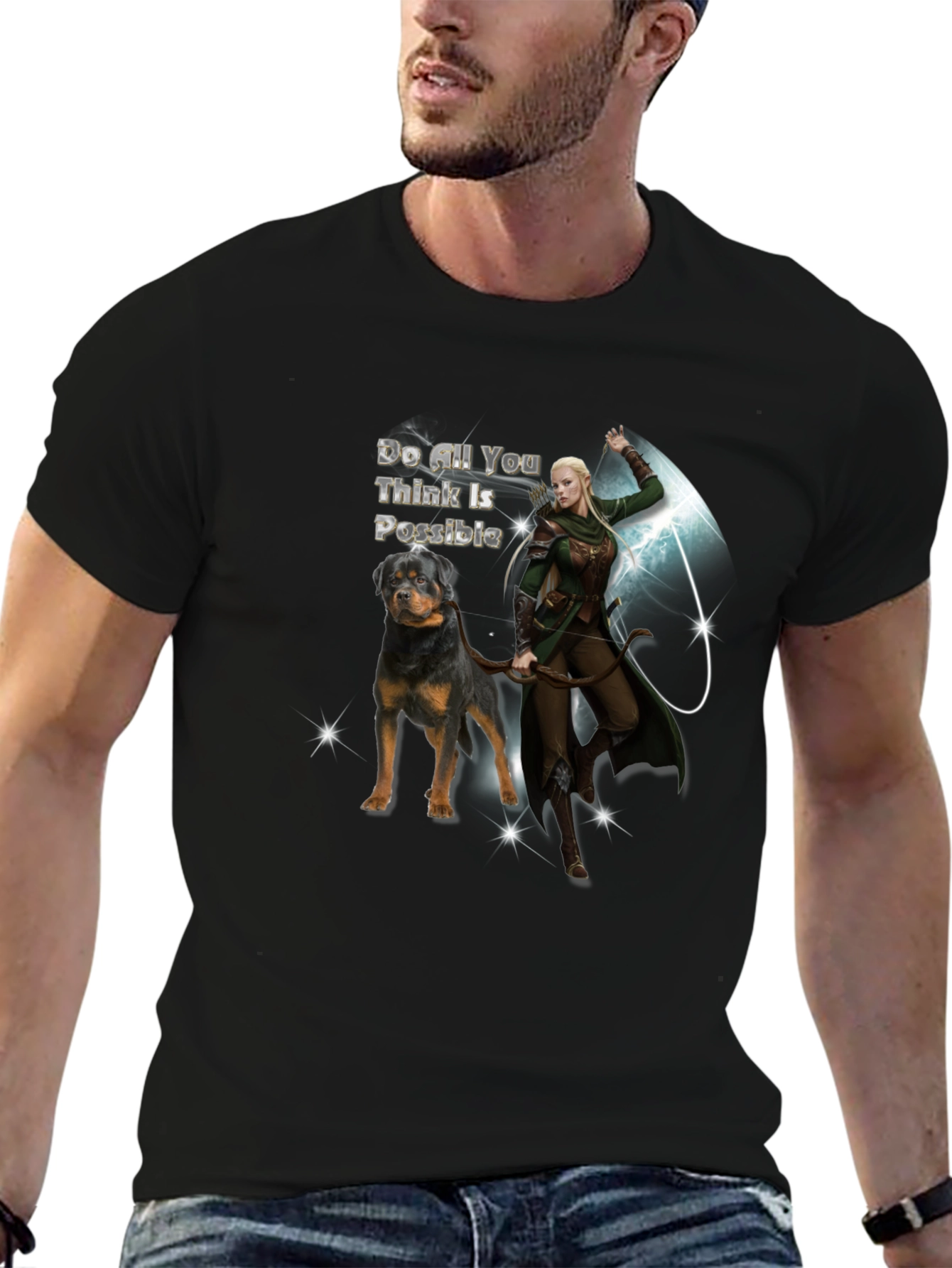 Rottweiler Dog & Elf Archer Graphic Tee