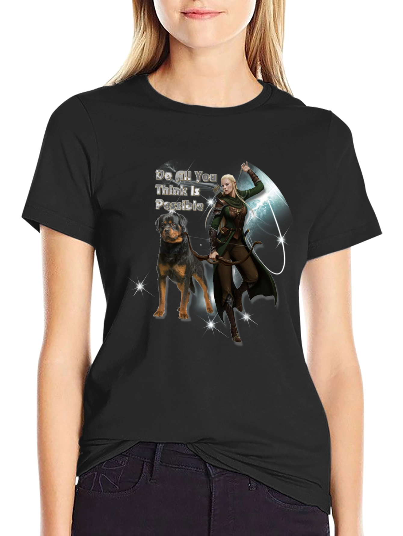 Rottweiler Dog & Elf Archer Graphic Tee