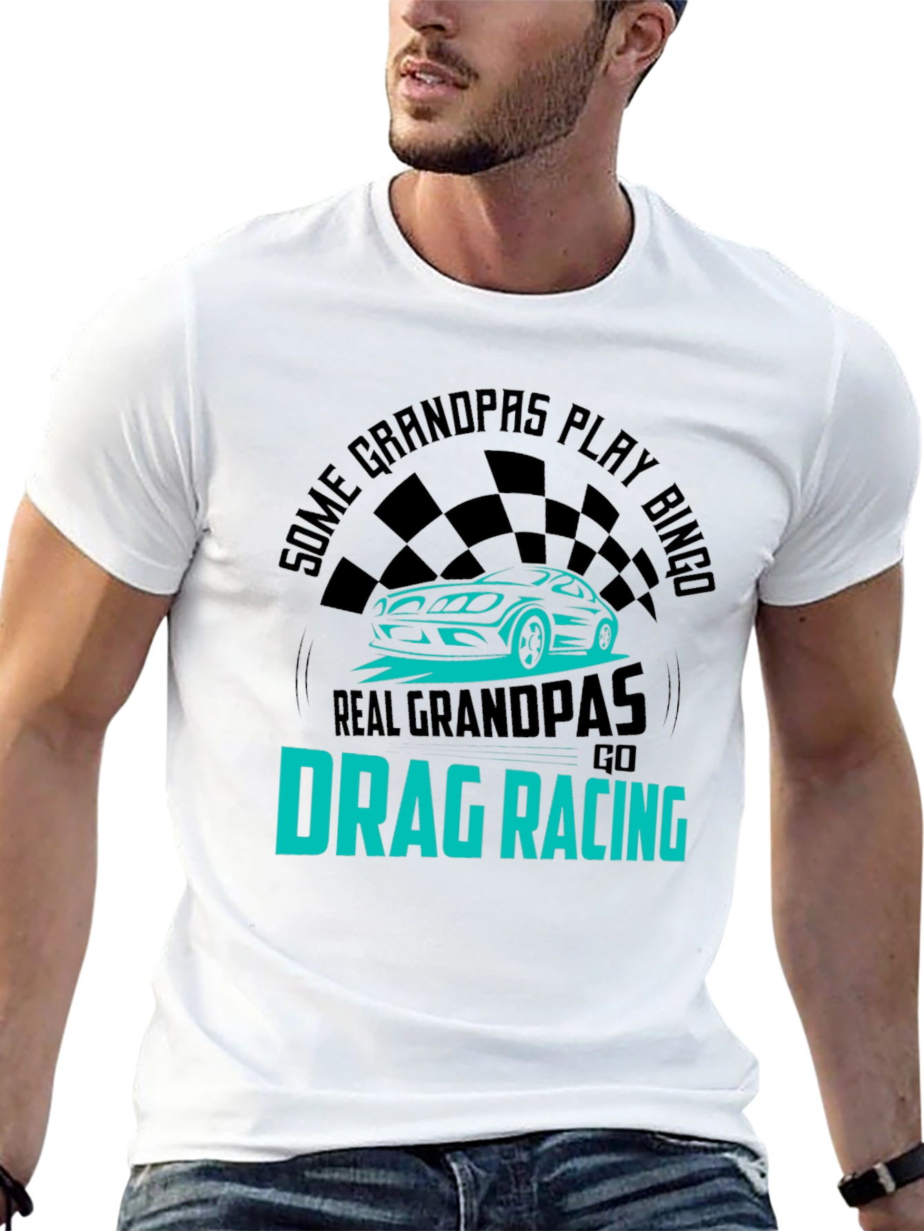 Real Grandpas Go Drag Racing T-Shirt - Black