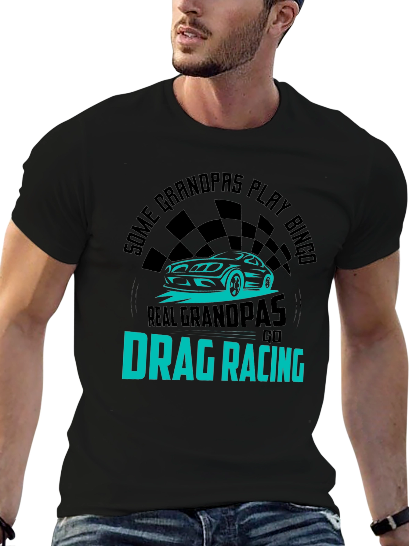 Real Grandpas Go Drag Racing T-Shirt - Black
