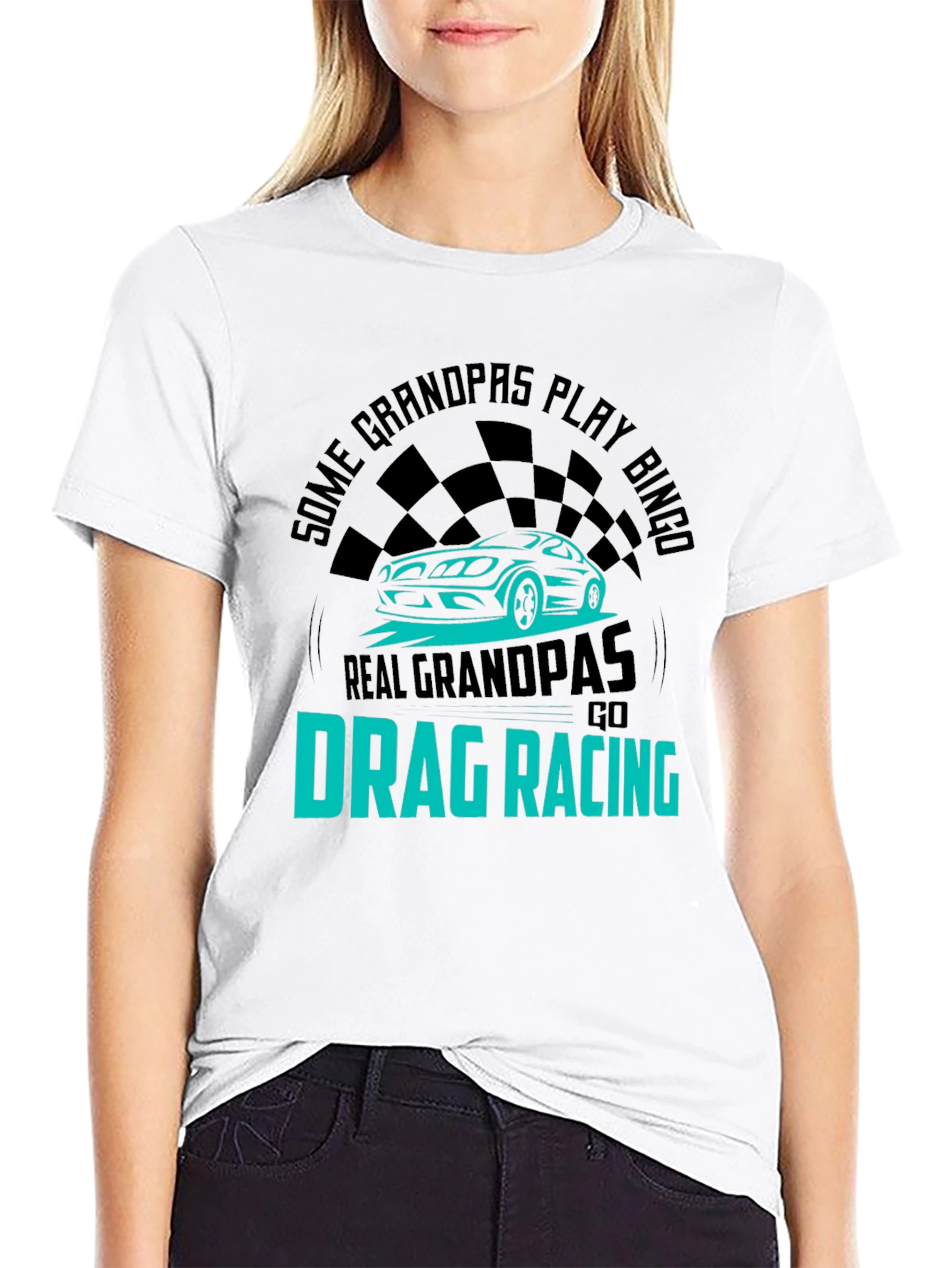 Real Grandpas Go Drag Racing T-Shirt - Black