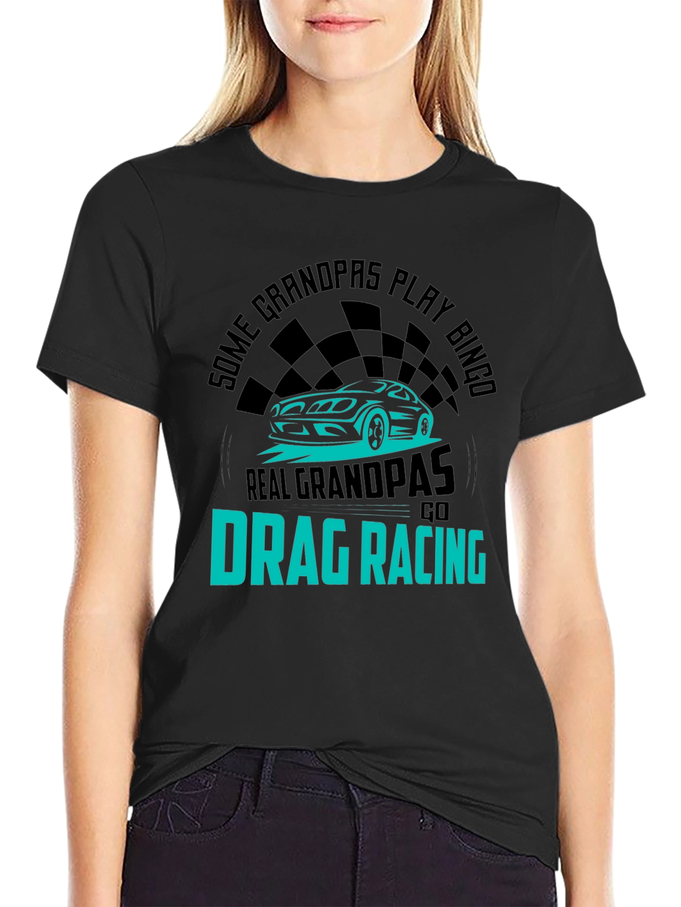 Real Grandpas Go Drag Racing T-Shirt - Black