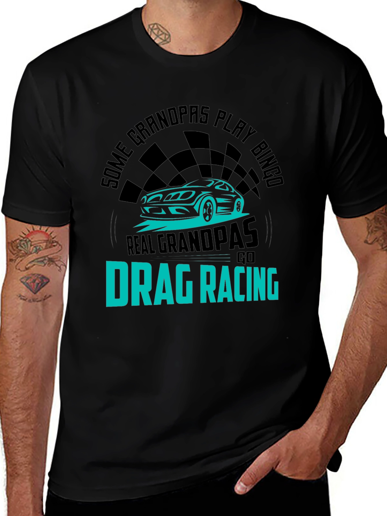 Real Grandpas Go Drag Racing T-Shirt - Black