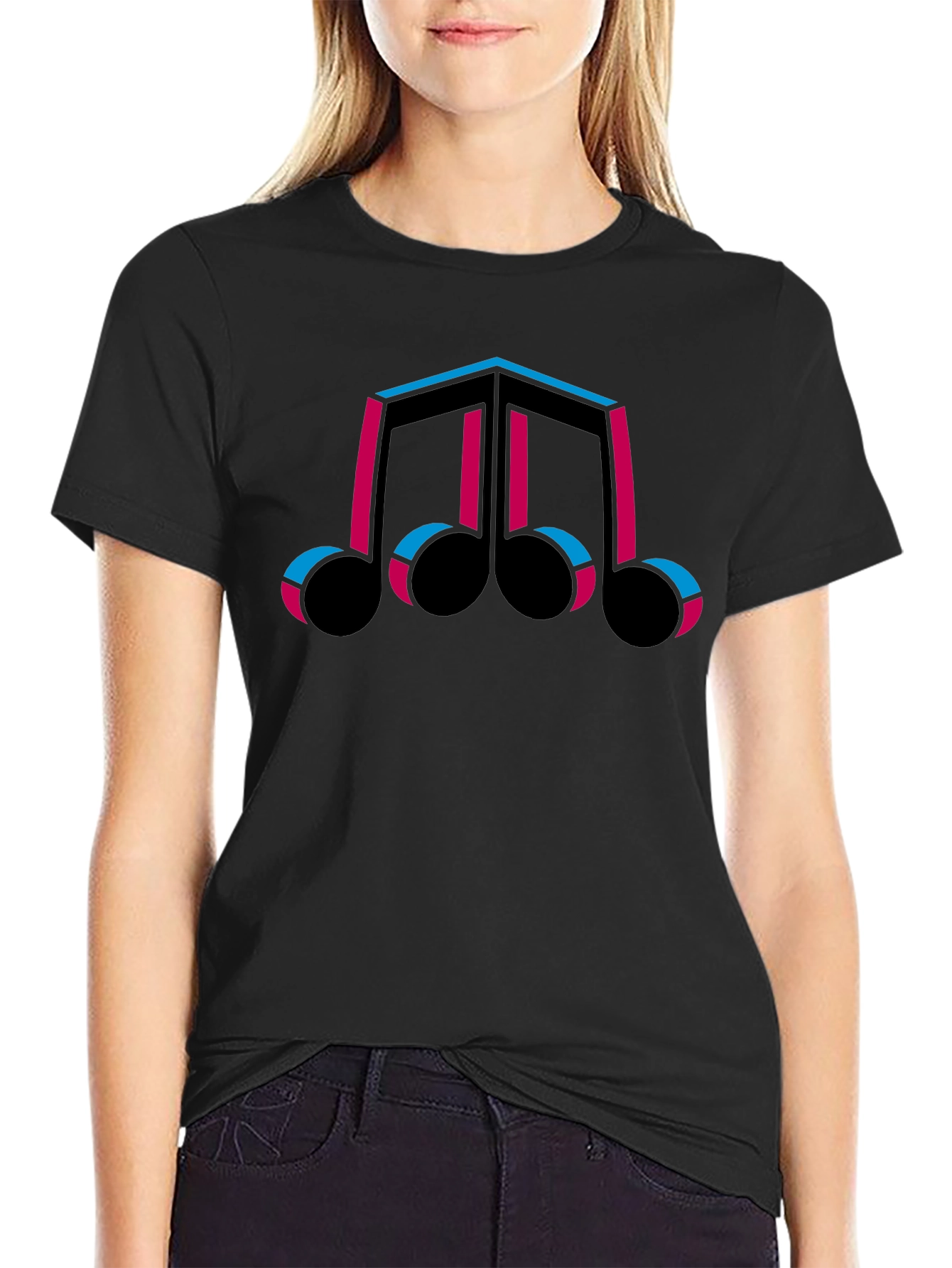 Musical Note Graphic Tee - Trendy Black T-Shirt