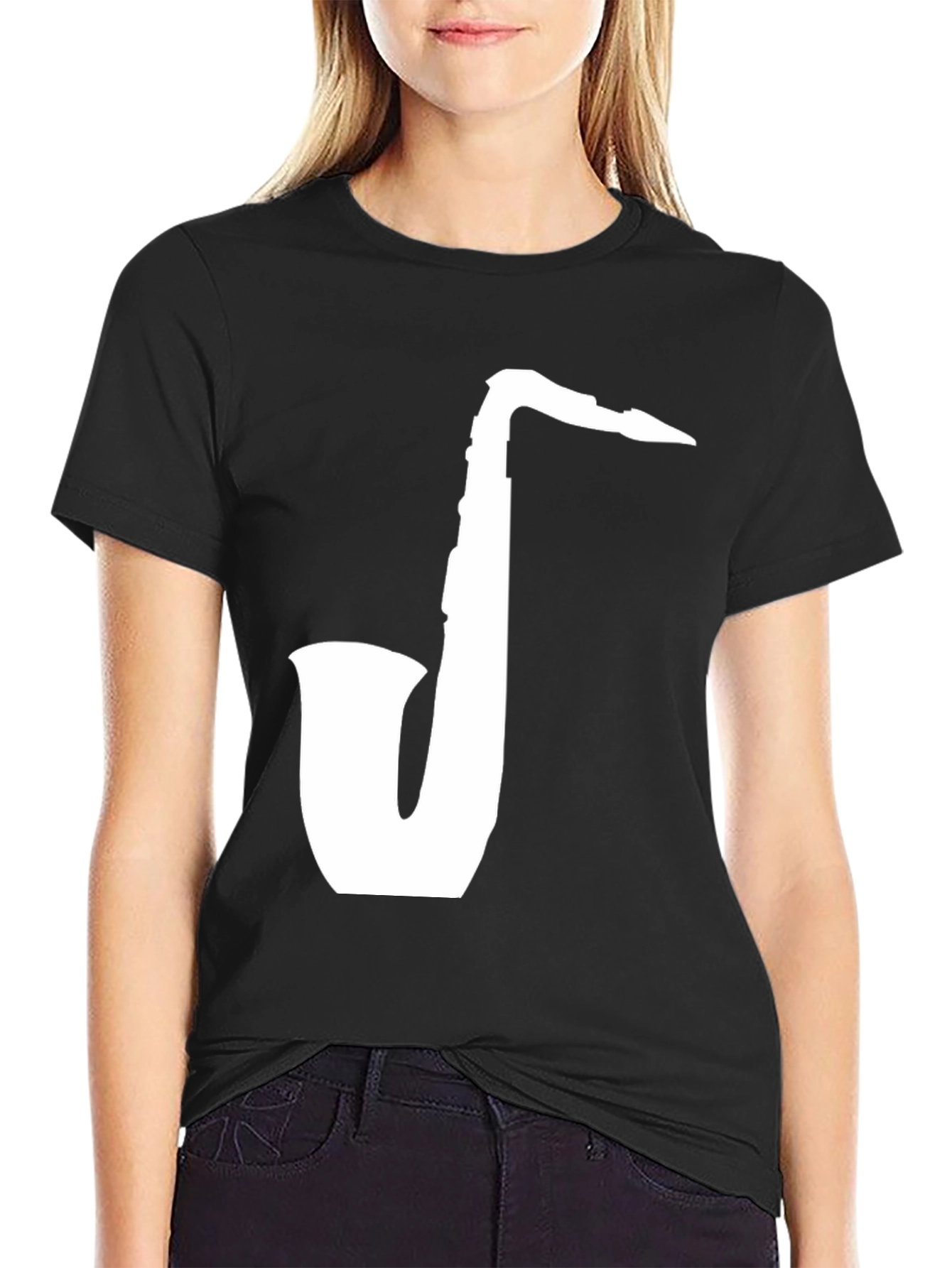 Saxophone Graphic Tee - Black Cotton T-Shirt