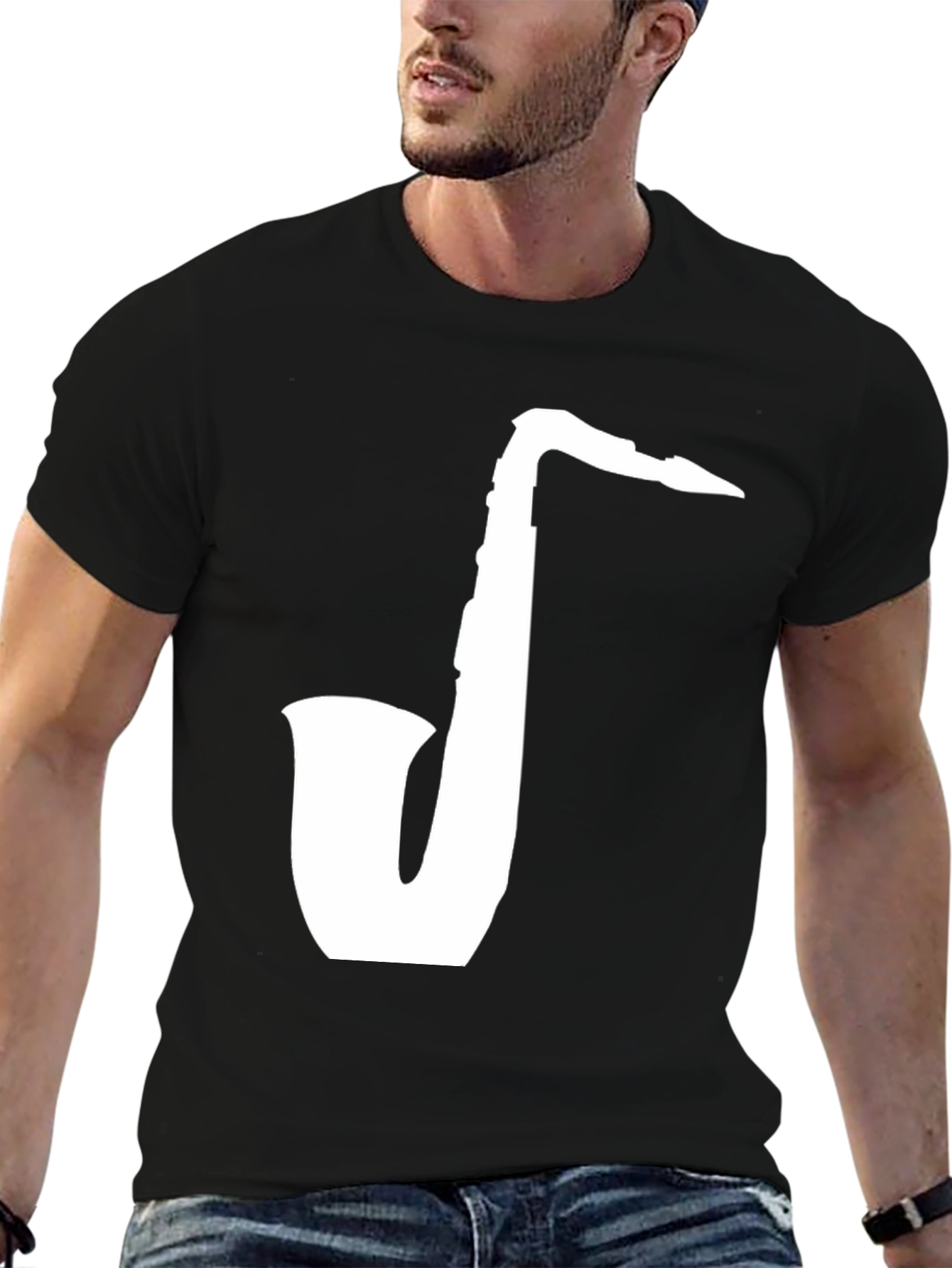Saxophone Graphic Tee - Black Cotton T-Shirt
