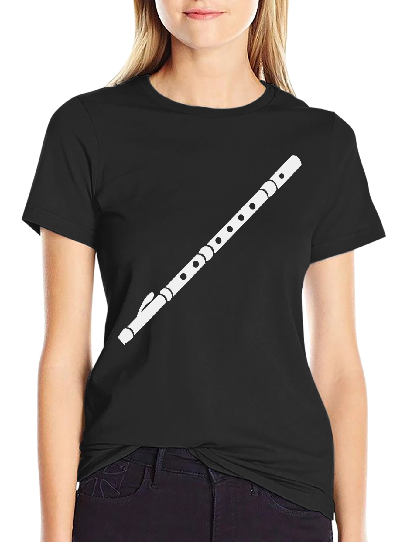 Flute Graphic Black Tee - Musician Style