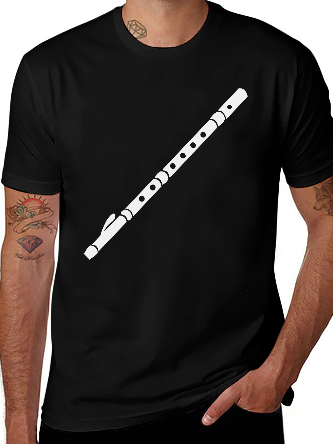 Flute Graphic Black Tee - Musician Style